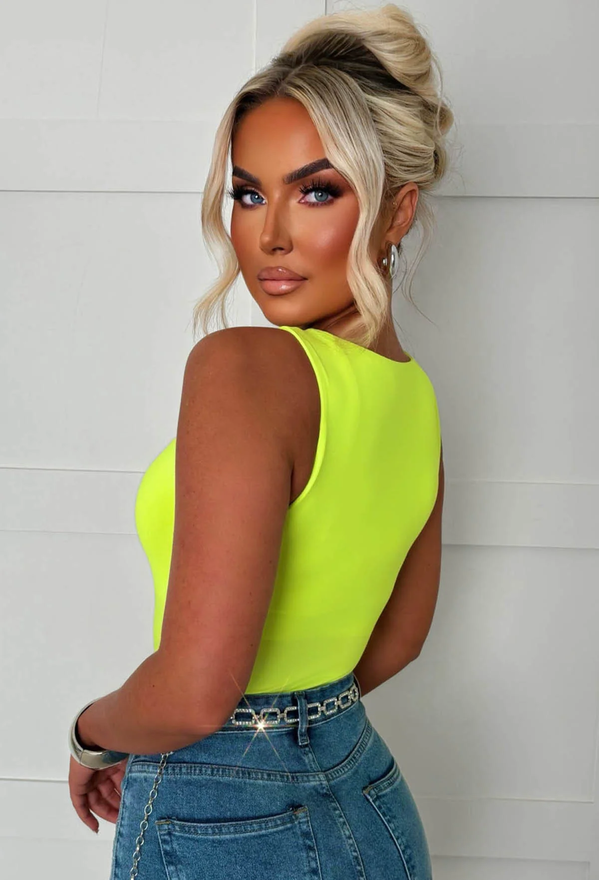 Girl Crush Neon Yellow Square Neck Sleeveless Bodysuit - Image 5