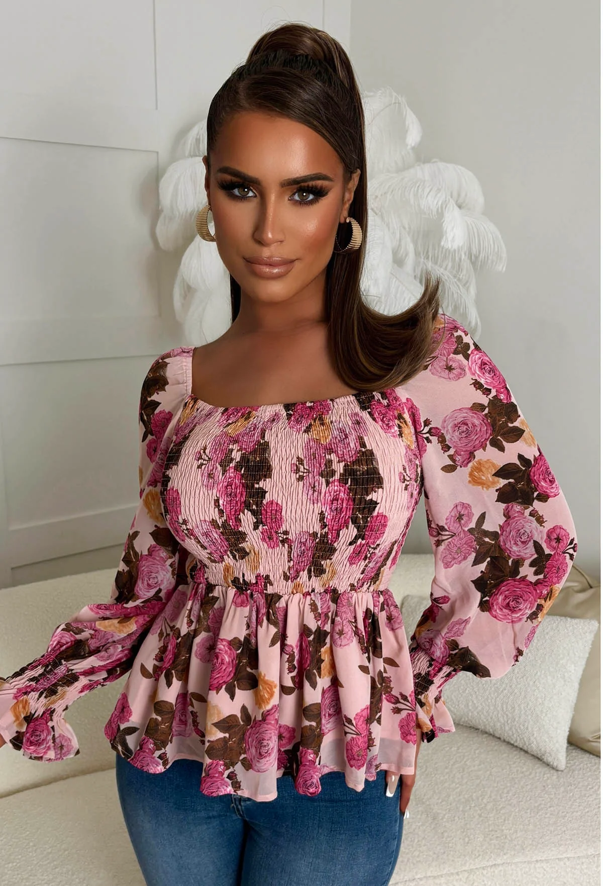 Give Me Notice Lilac Floral Shirred Square Neck Blouse - Image 3