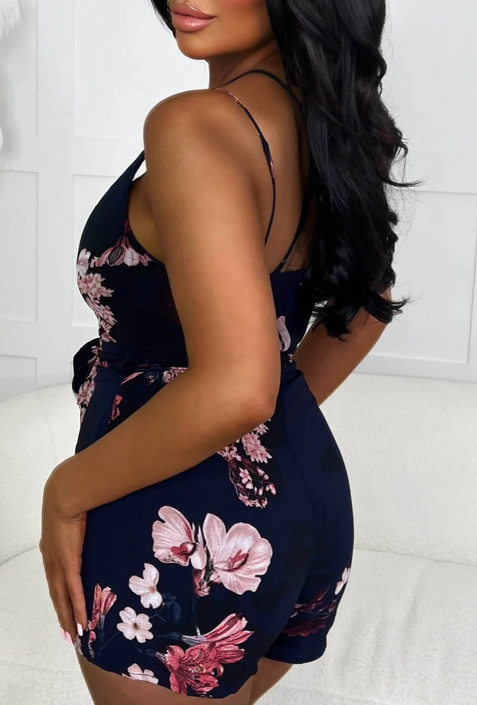 Glamour Gaze Navy Floral Print Cross Strap Playsuit - Image 2
