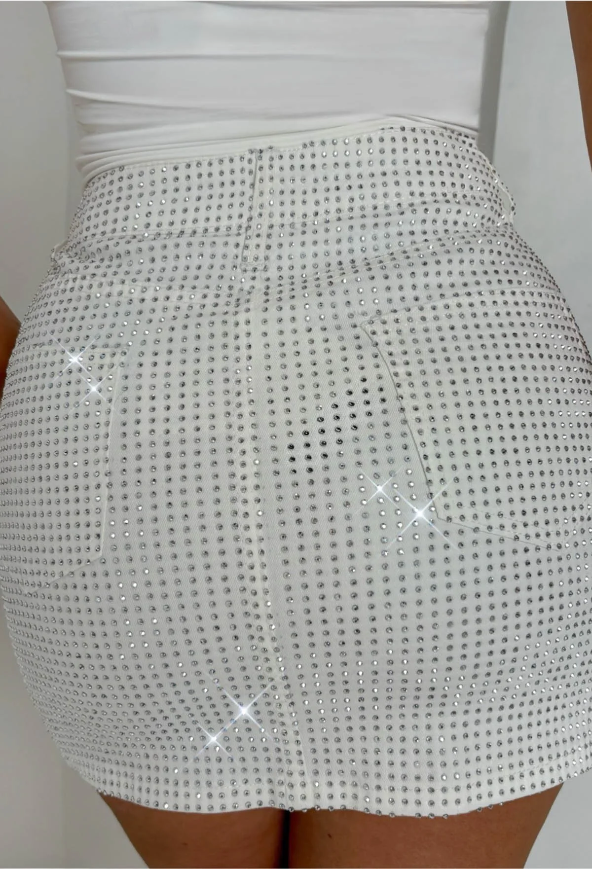 Glow Up White Stretch Sparkle Mini Skirt - Image 3