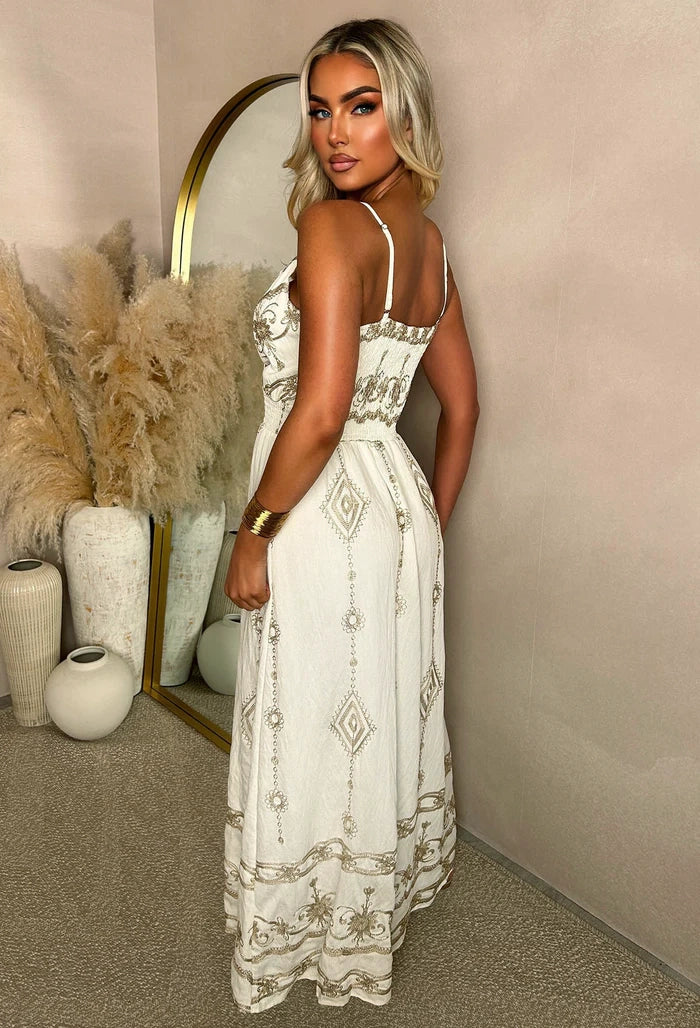 Golden Hour Babe Cream Gold Detail Cami Maxi Dress - Image 2