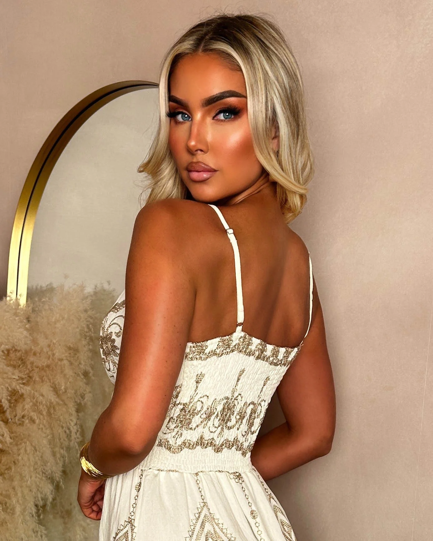 Golden Hour Babe Cream Gold Detail Cami Maxi Dress - Image 5