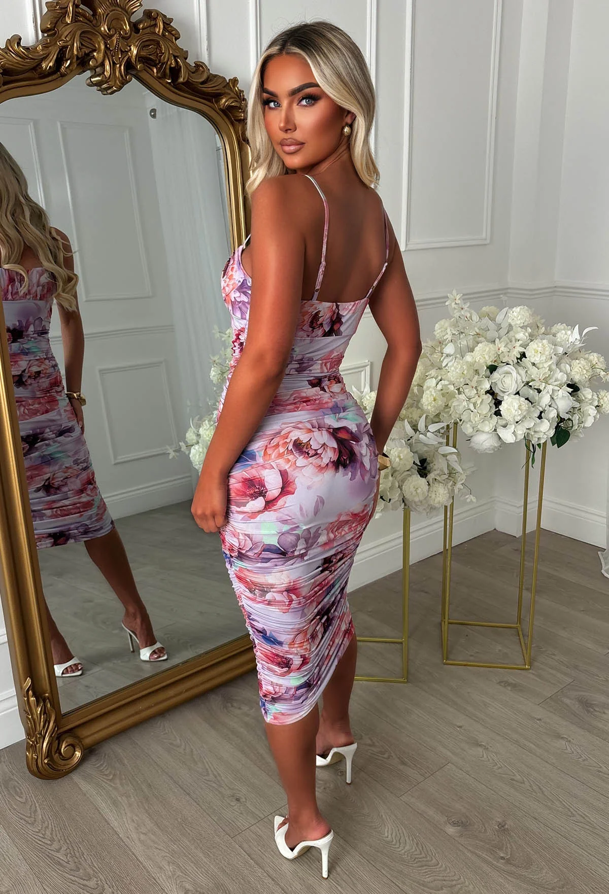 Grace Embrace Multi Print Ruched Midi Dress - Image 2