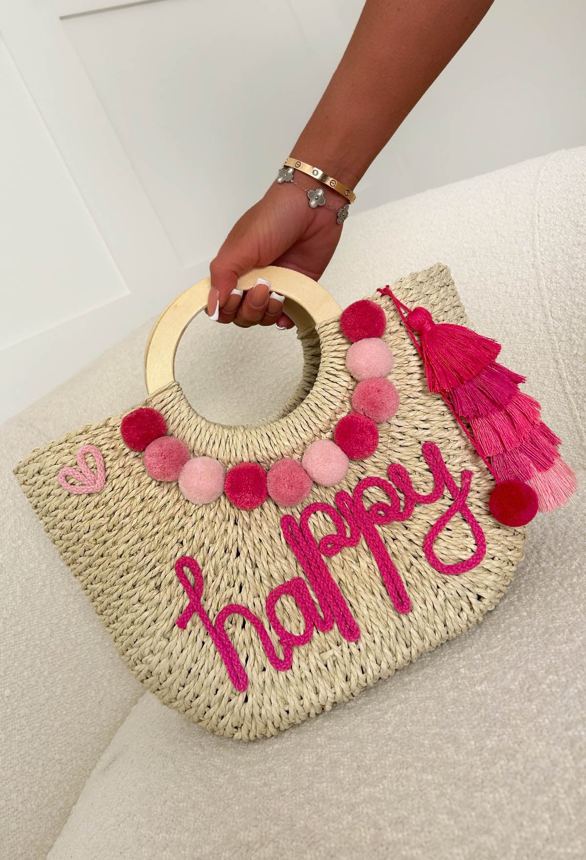Grecian Glam Pink Embellished Straw Bag - Image 4