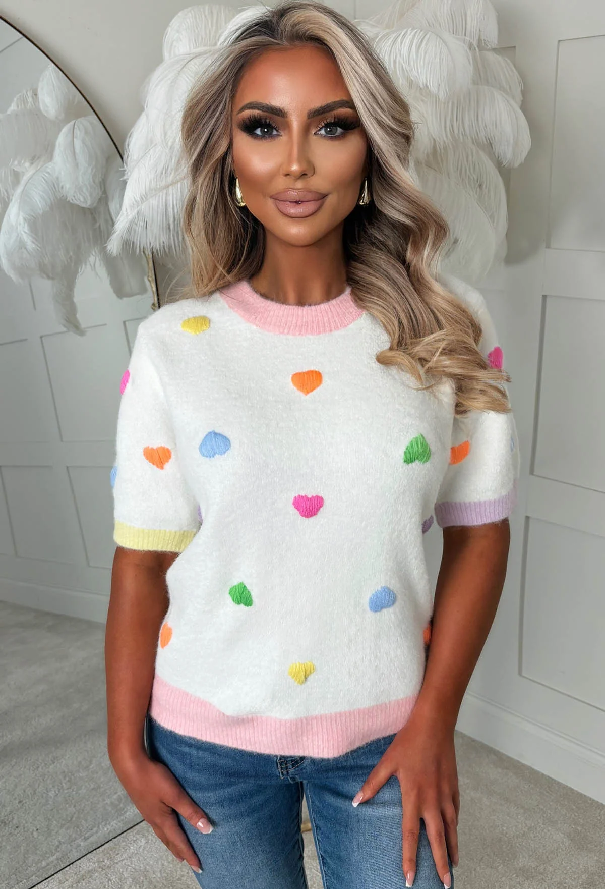 Heart Stopper Multi Colour Heart Crew Neck Jumper - Image 3