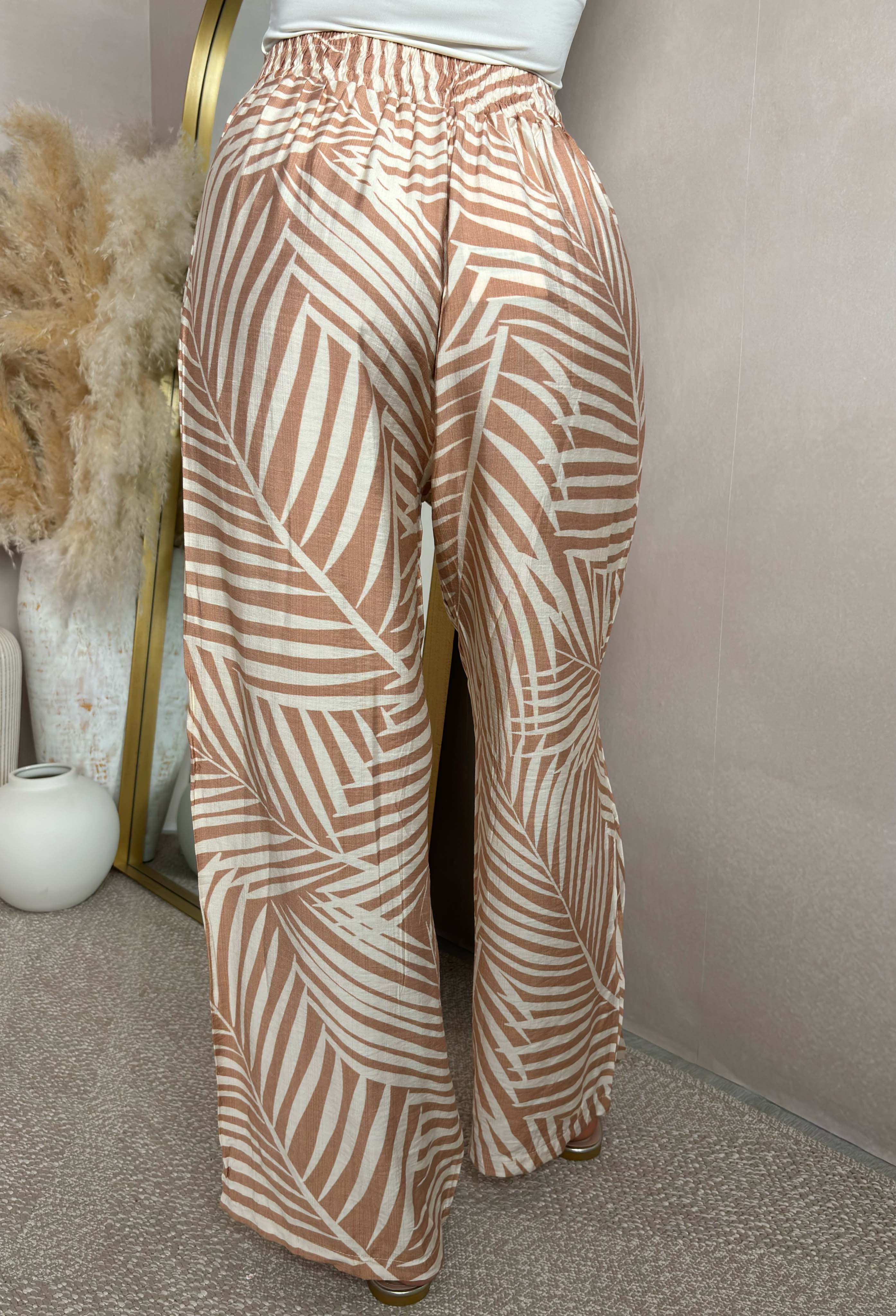 Heatwave Chic Beige Tie Waist Tropical Trousers - Image 4