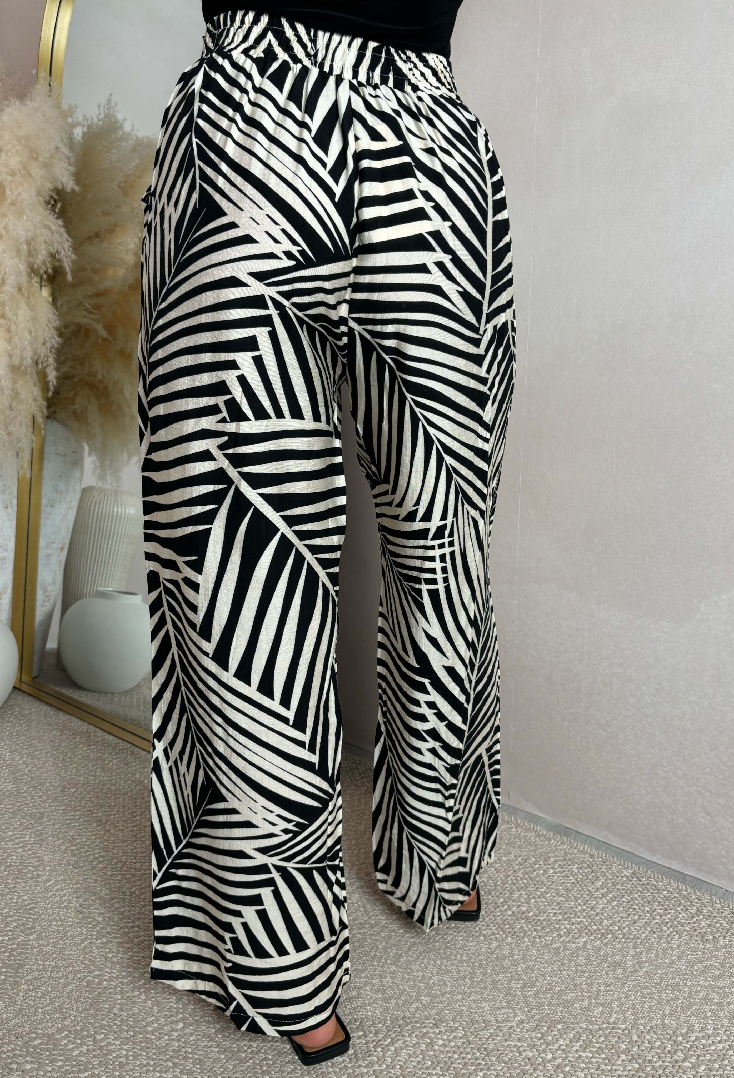 Heatwave Chic Black Tie Waist Tropical Trousers - Image 4
