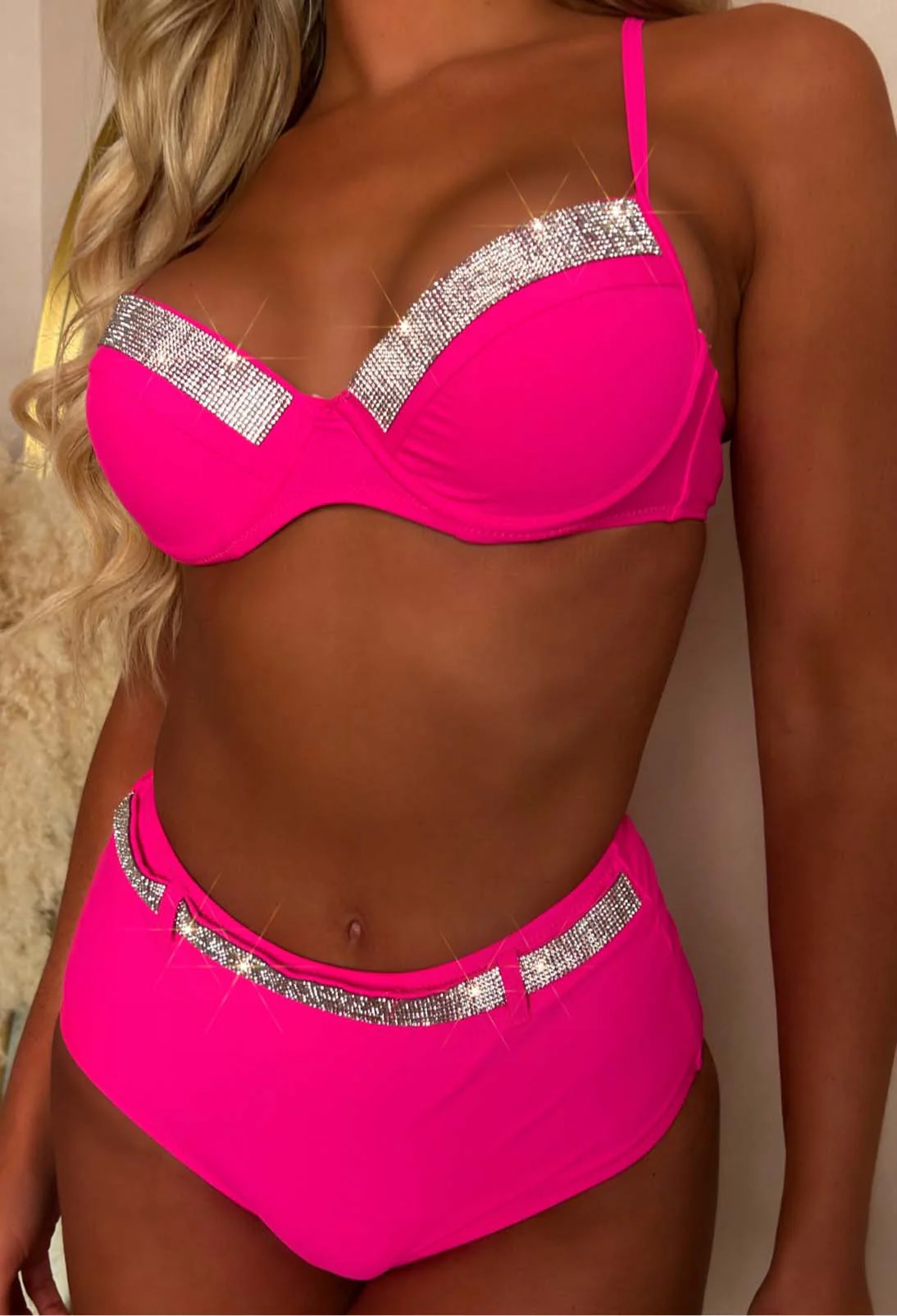 Heatwave Honey Hot Pink Diamante Bikini - Image 2