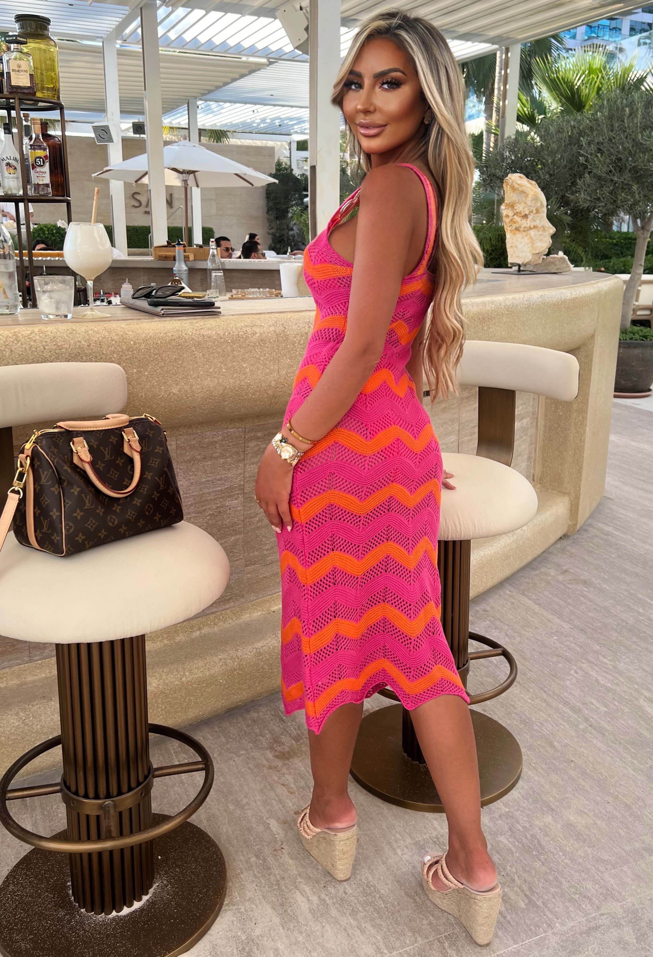 Heatwaves Hot Pink Zig Zag Cami Knitted Midi Dress - Image 2