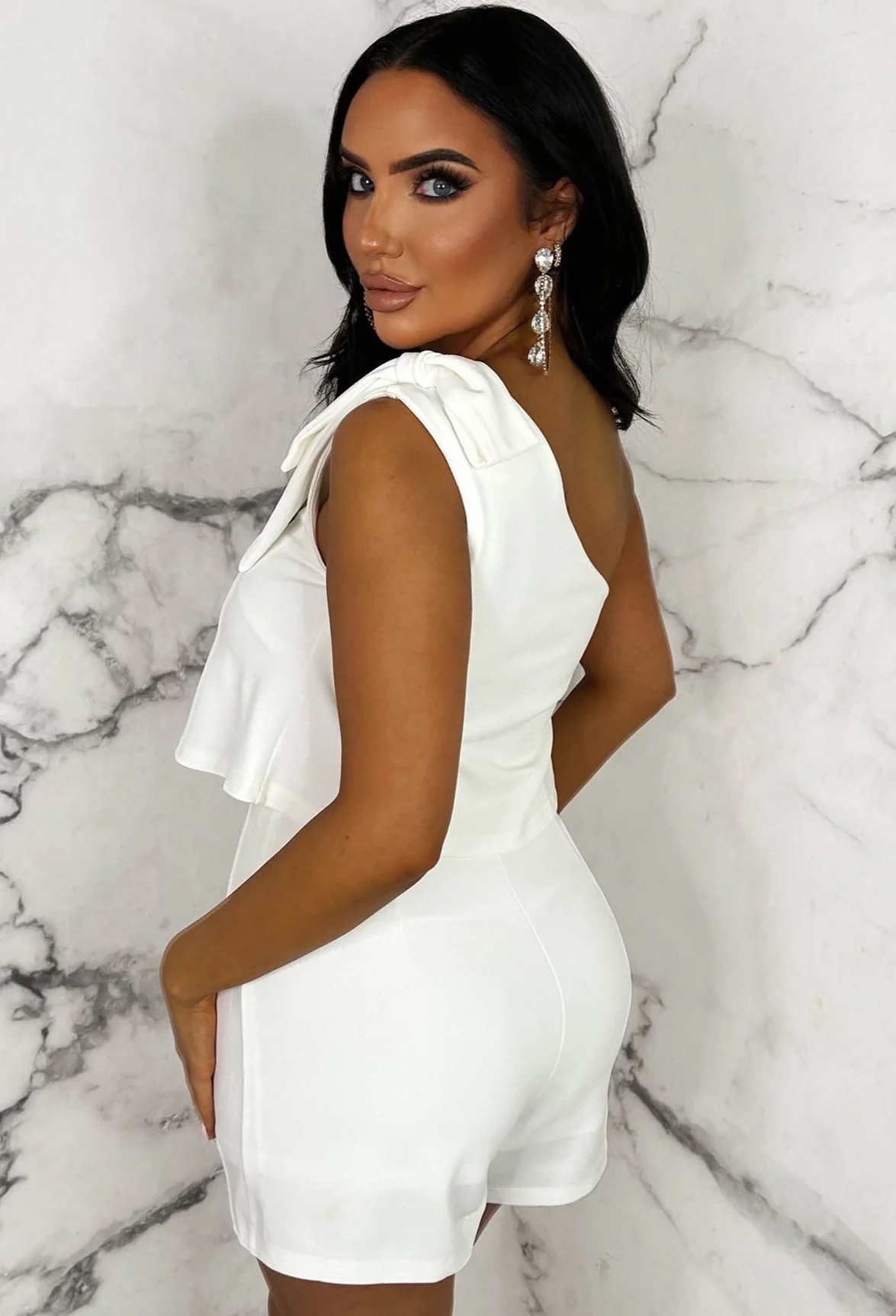 Hello Darling White Bow Shoulder Tailored Playsuit - Image 3