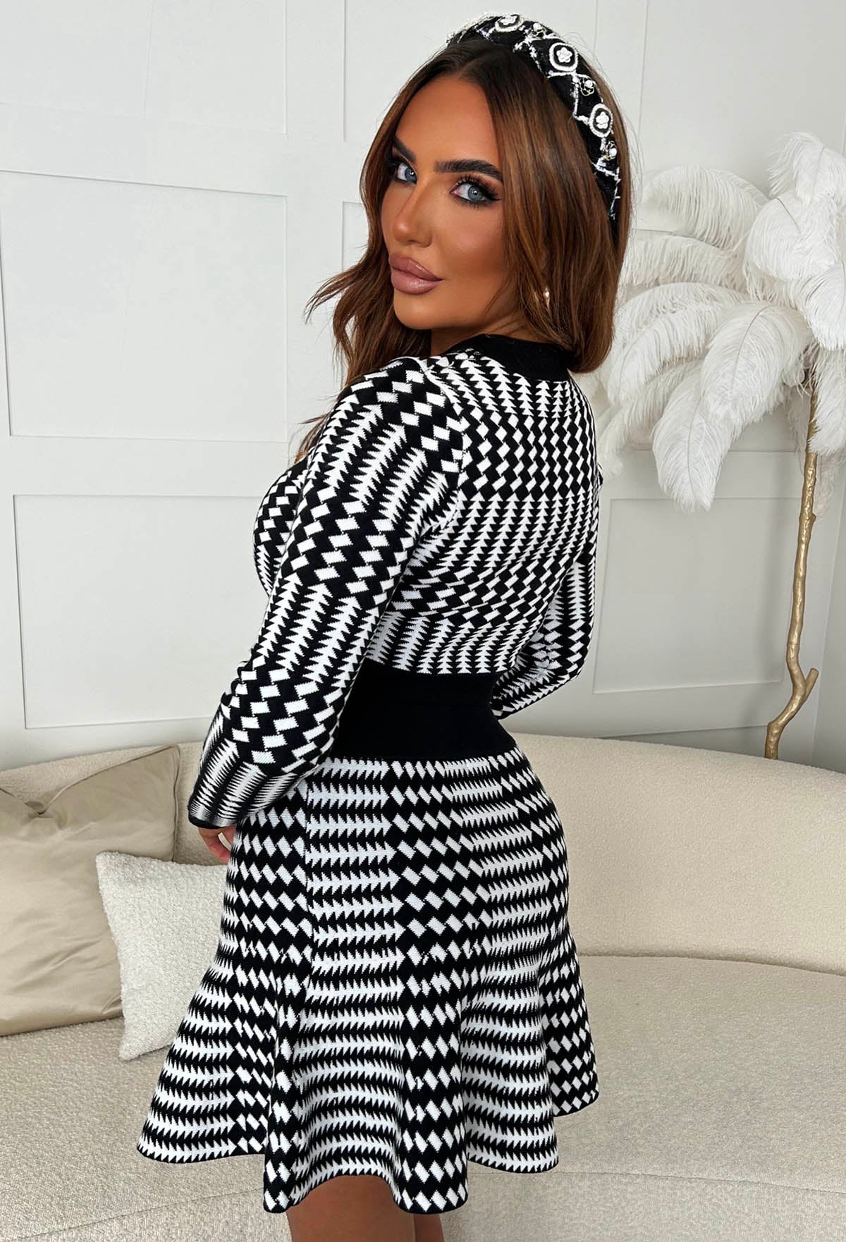 Here For Love Monochrome Check Knitted Skirt - Image 6