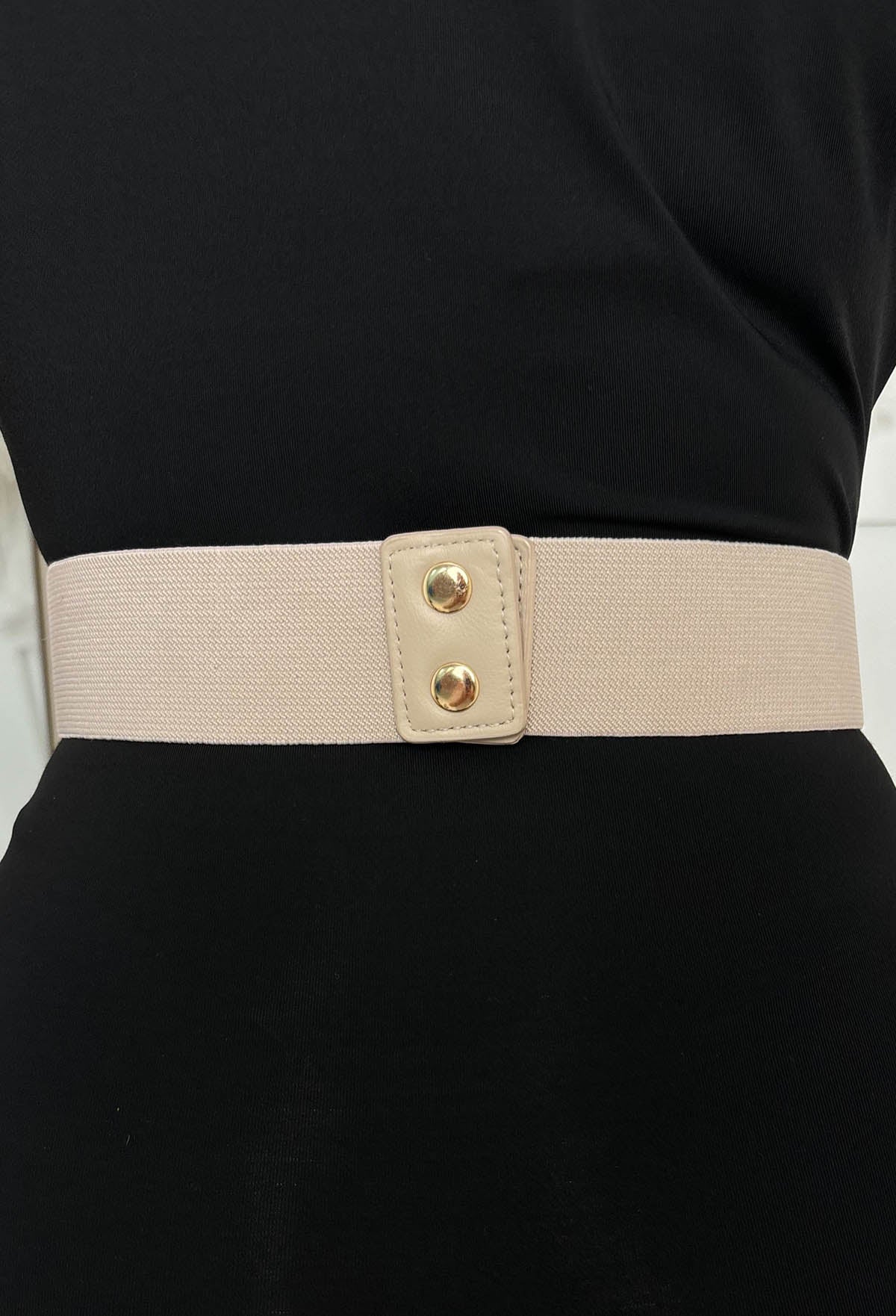 Hollywood Glam Beige Gold Detail Elasticated Belt - Image 2