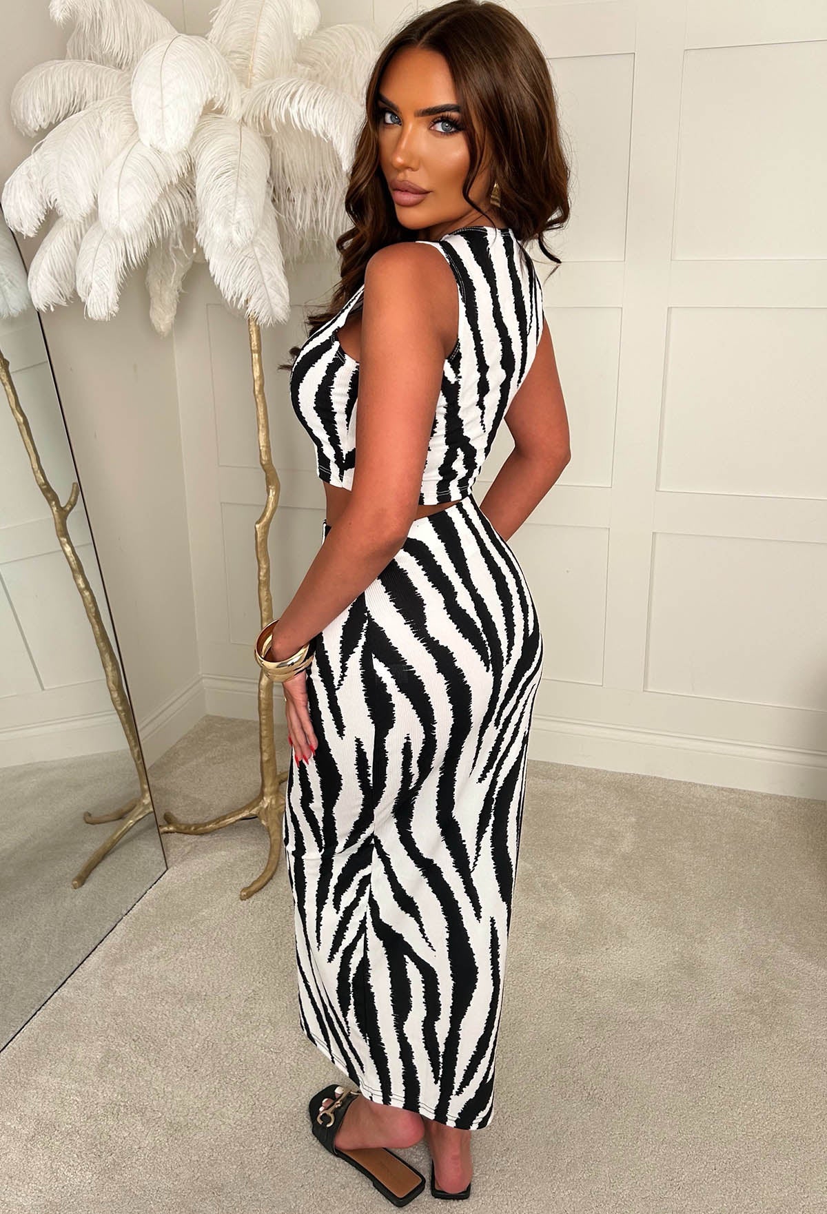 Honey Please Black Zebra Print Ribbed Midi Skirt - Image 3