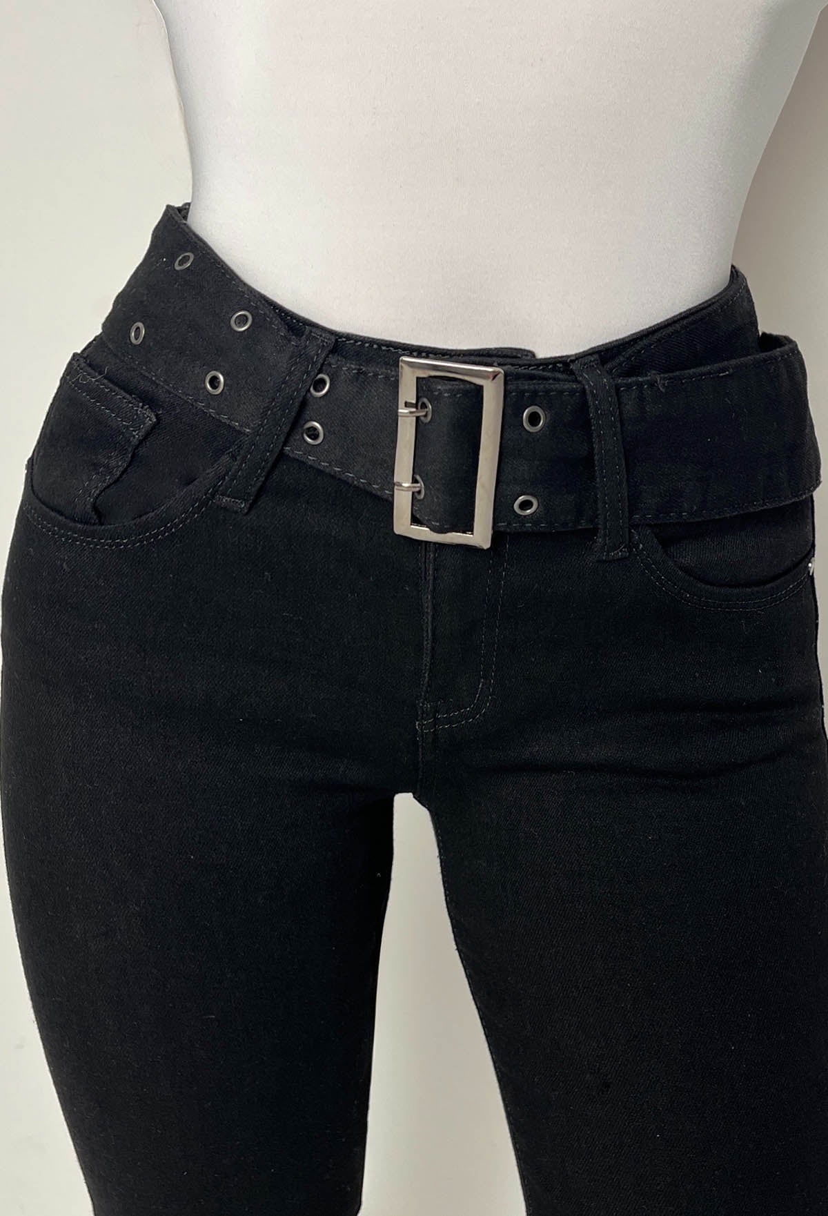 Hot As Hell Black Low Rise Stretch Belted Flare Jeans - Image 2