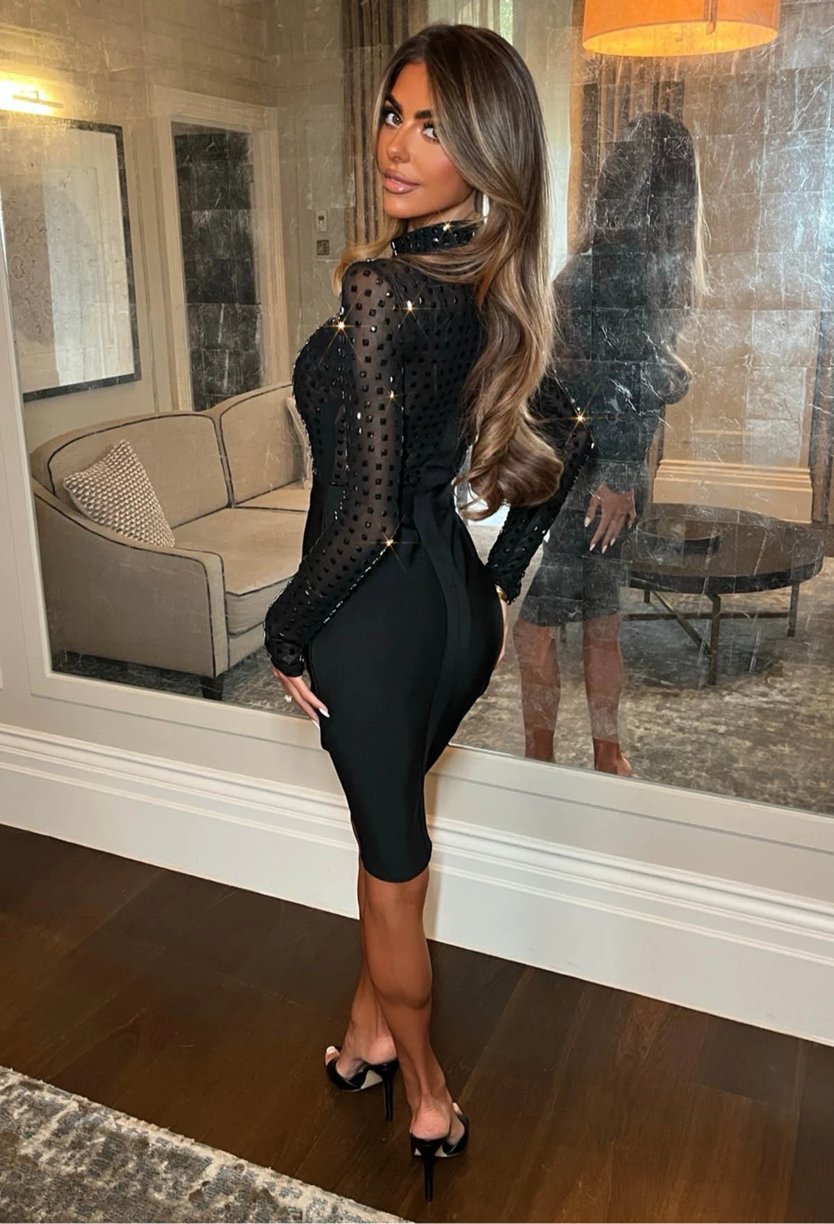 Hot For You Black Hotfix Bandage Dress - Image 3