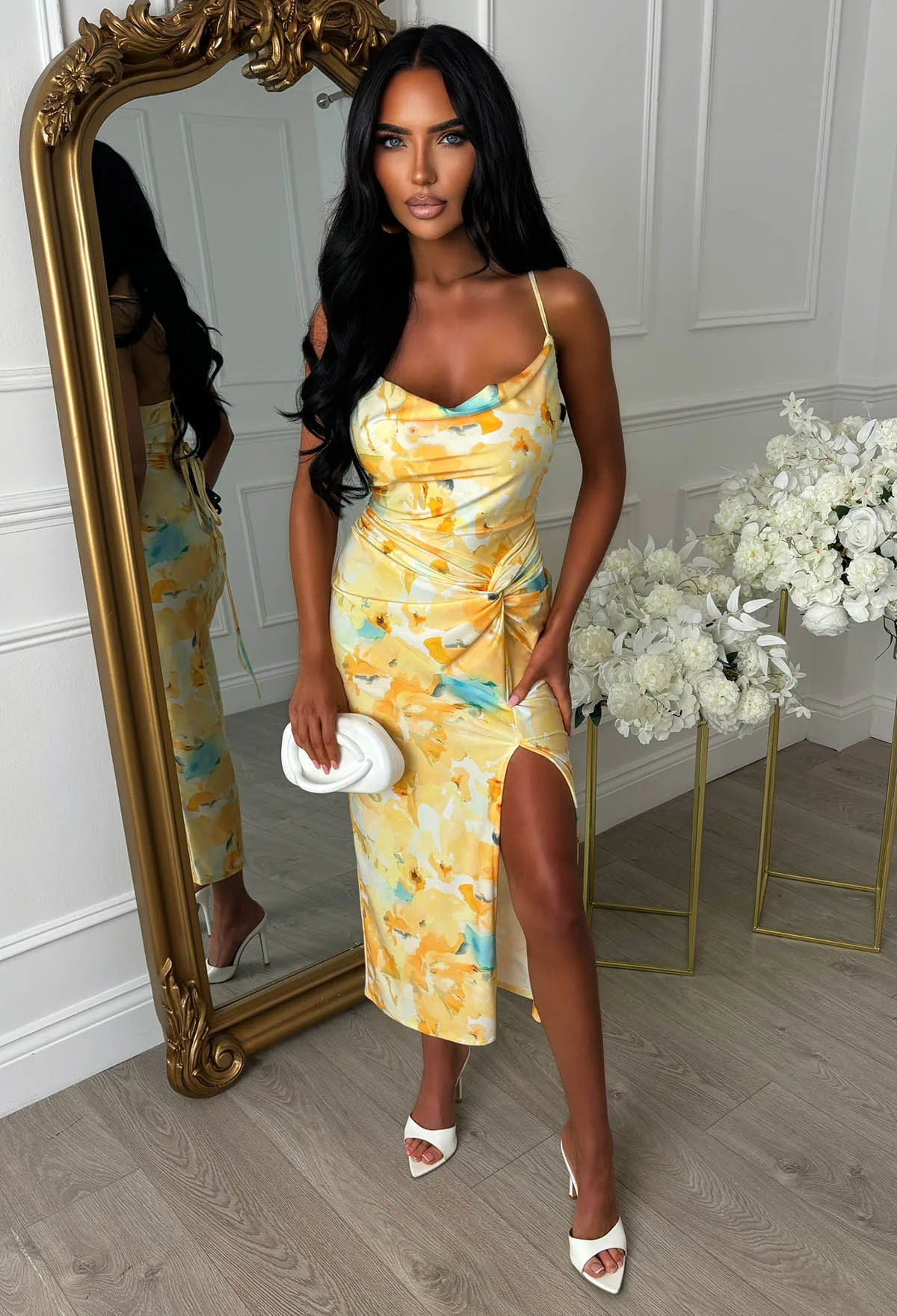 Hotter Than Ever Yellow Abstract Floral Print Dress - Image 2