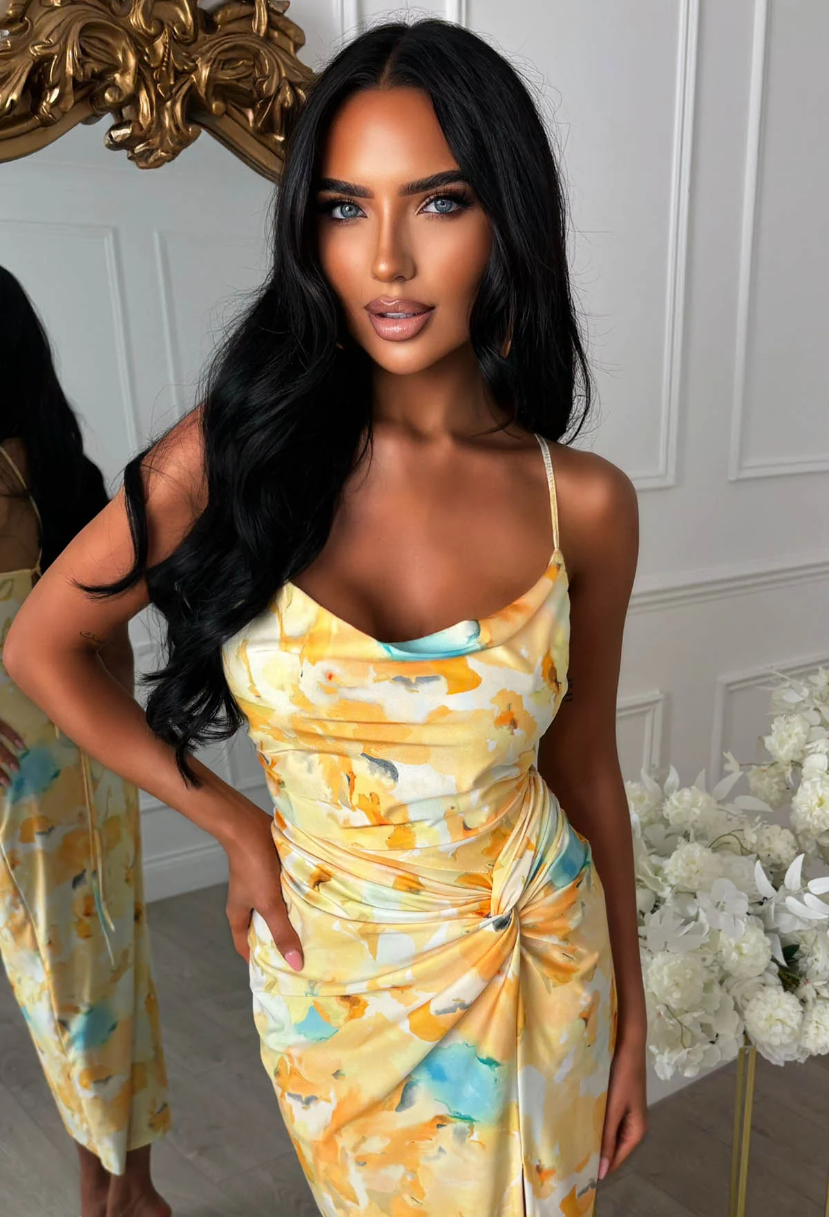 Hotter Than Ever Yellow Abstract Floral Print Dress - Image 3