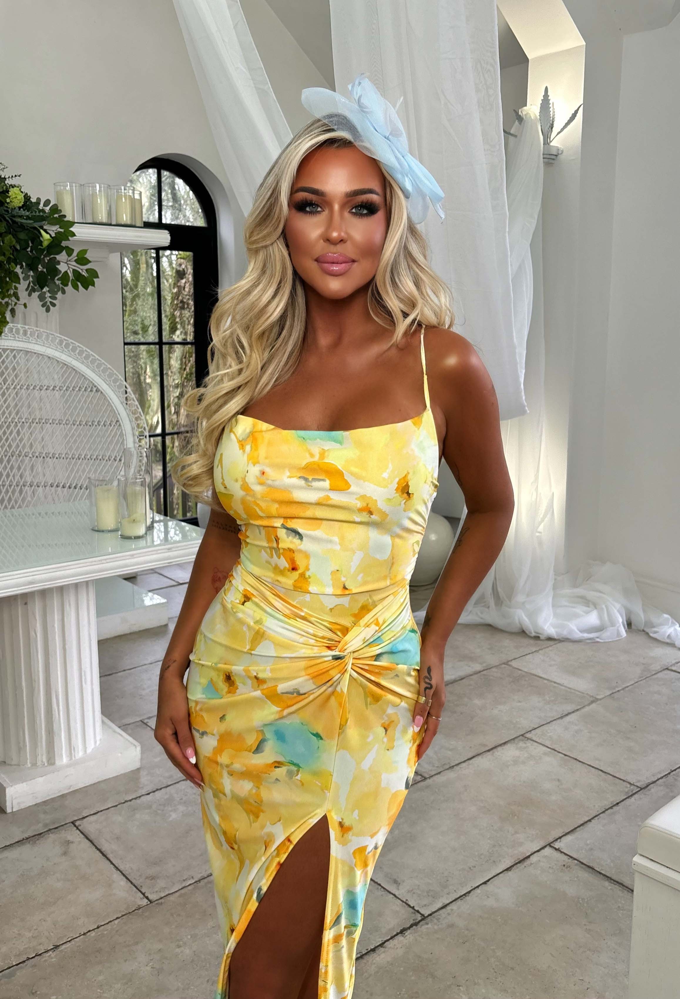 Hotter Than Ever Yellow Abstract Floral Print Dress - Image 5