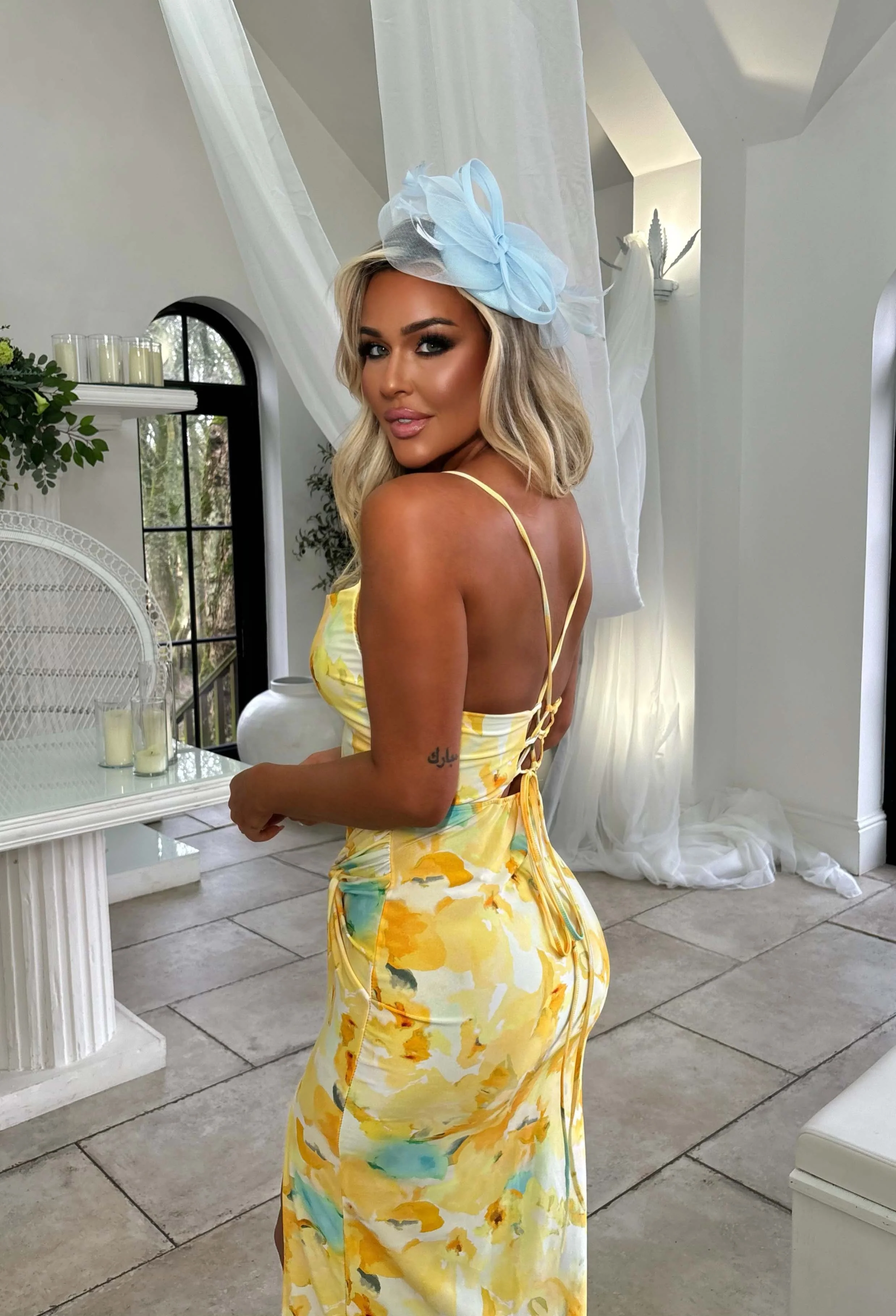 Hotter Than Ever Yellow Abstract Floral Print Dress - Image 6