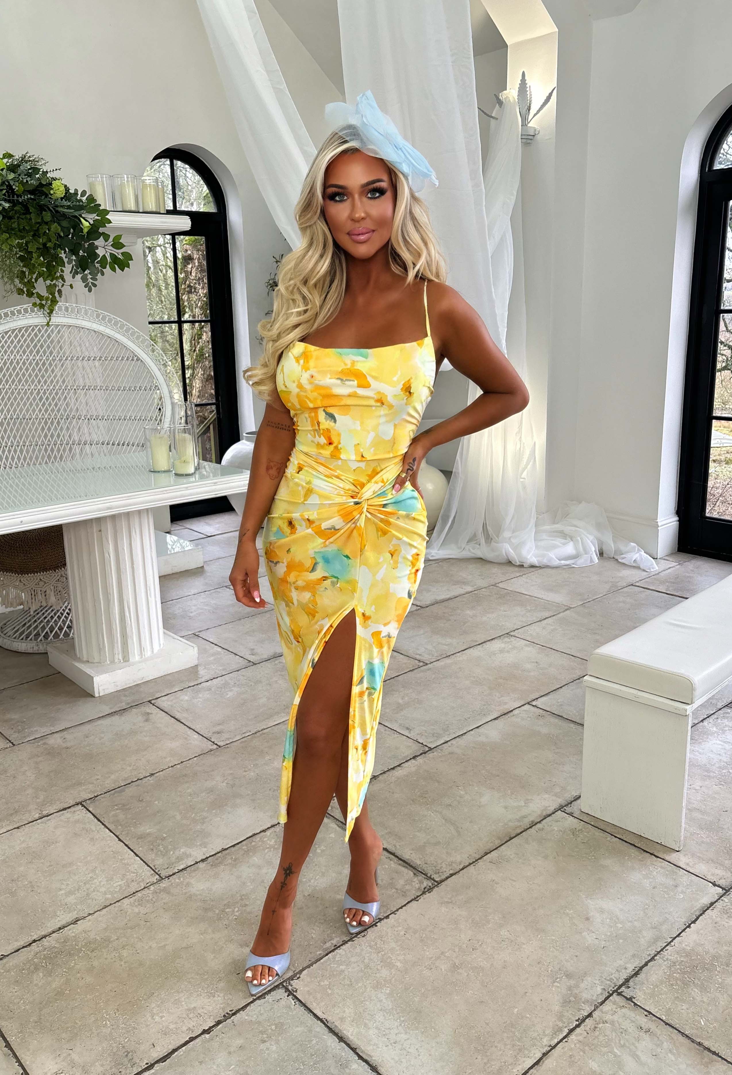 Hotter Than Ever Yellow Abstract Floral Print Dress - Image 7