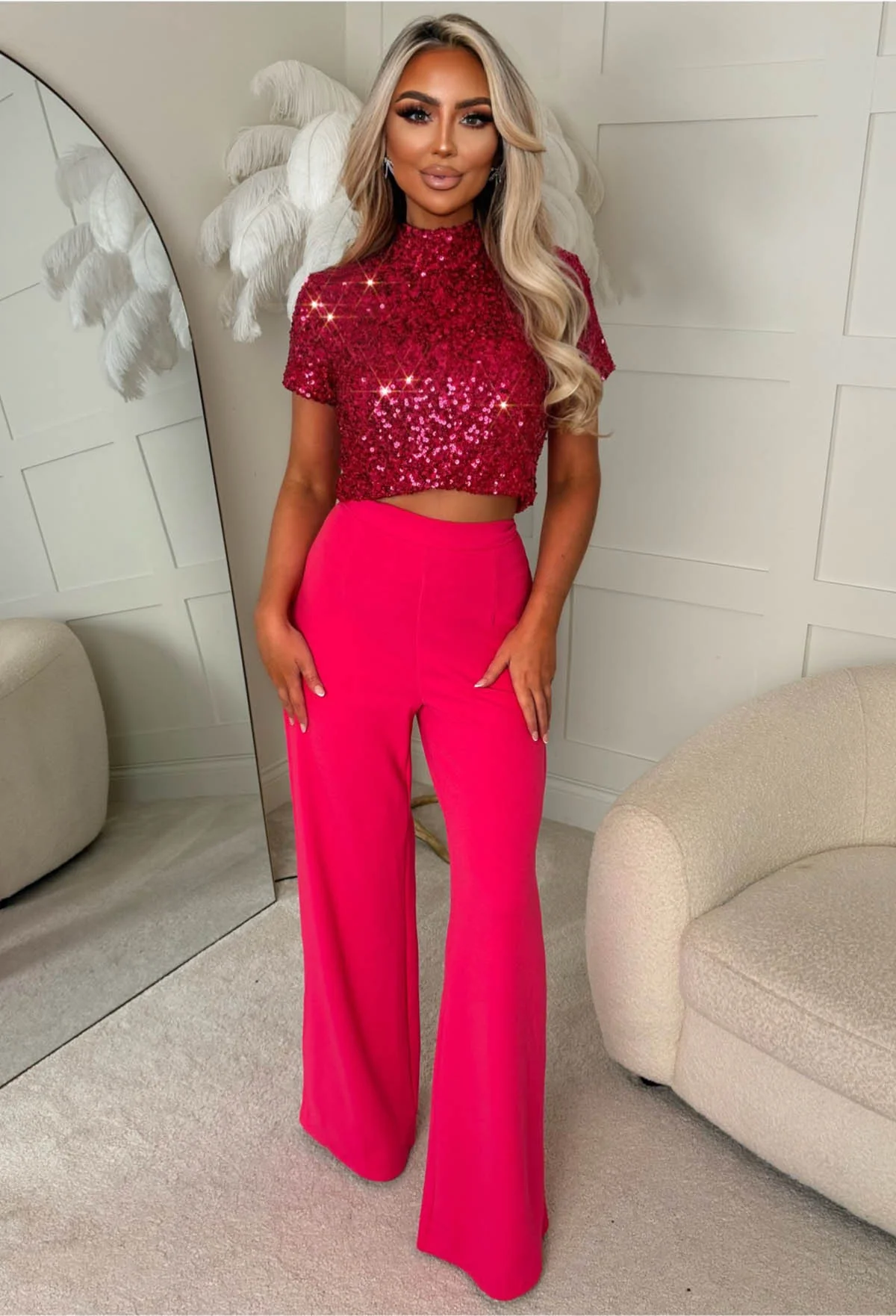 I See Fire Fuschia High Waisted Wide Leg Trousers - Image 3