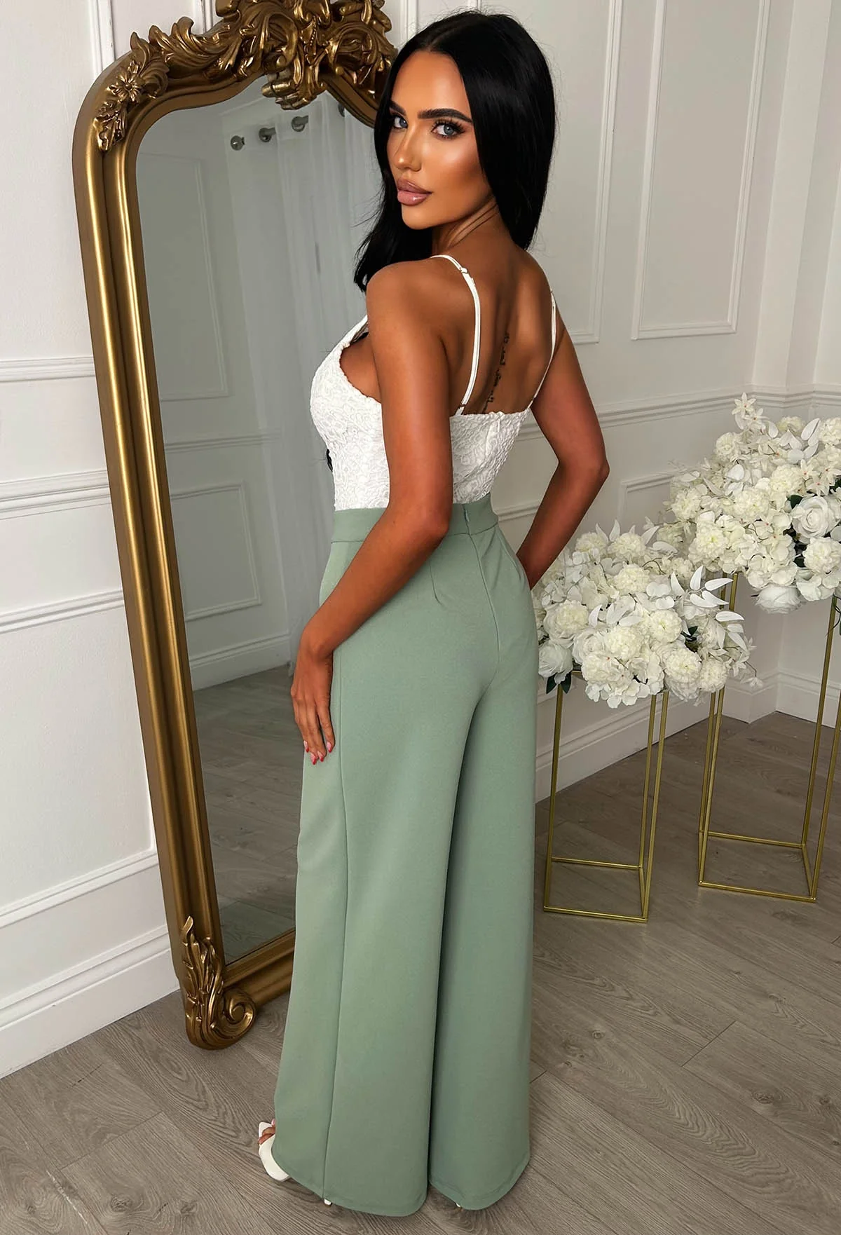 I See Fire Green High Waisted Wide Leg Trousers - Image 2