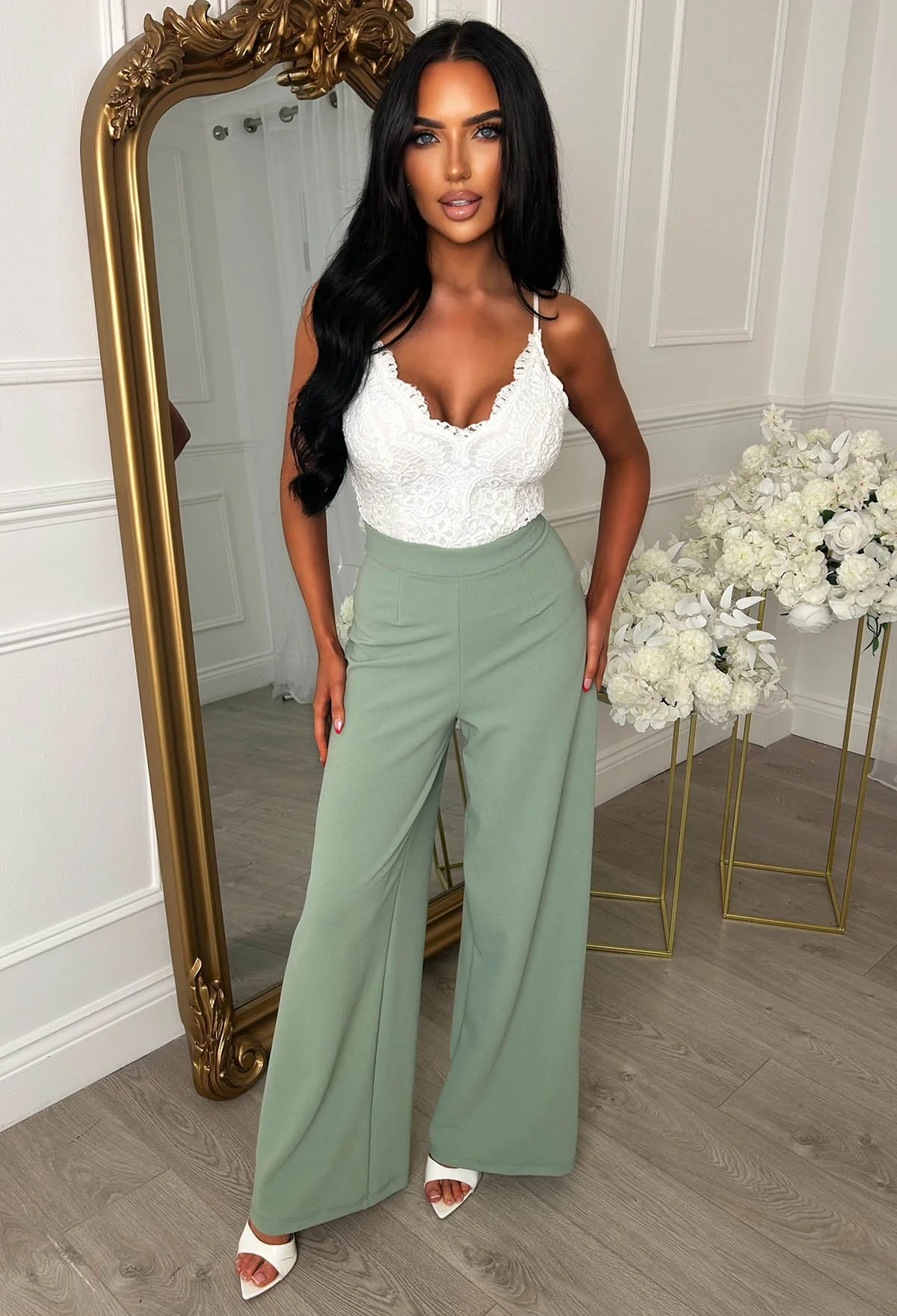 I See Fire Green High Waisted Wide Leg Trousers - Image 3