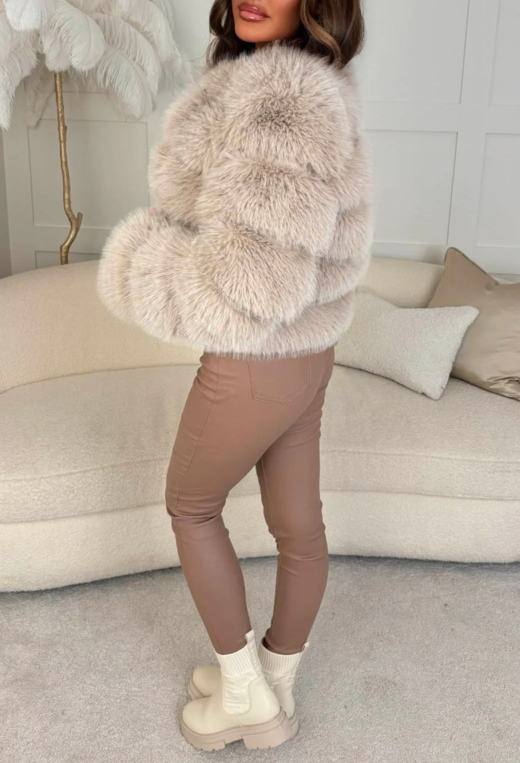 Iconic Daydream Natural Faux Fur Collarless Jacket - Image 3