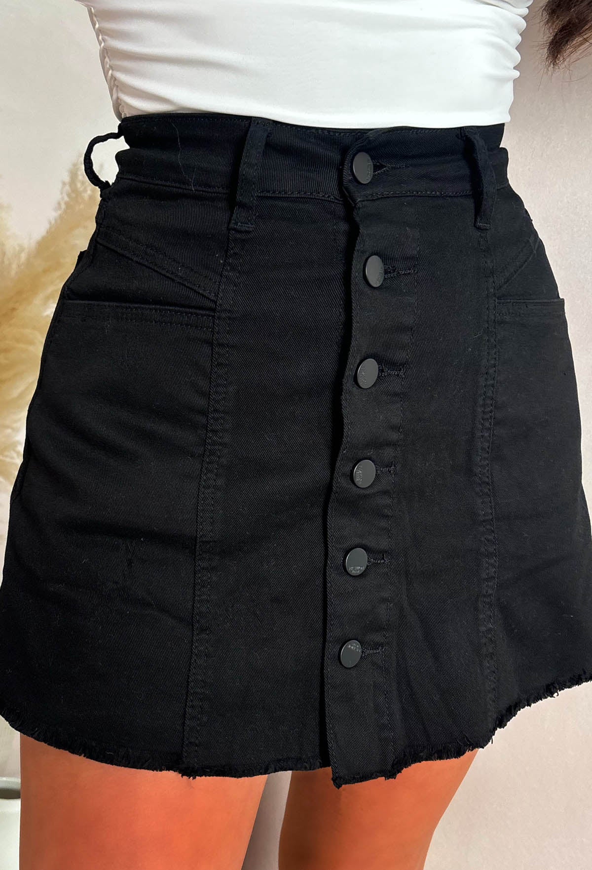 I'm That Girl Black Denim Button Front Stretch Skort - Image 4