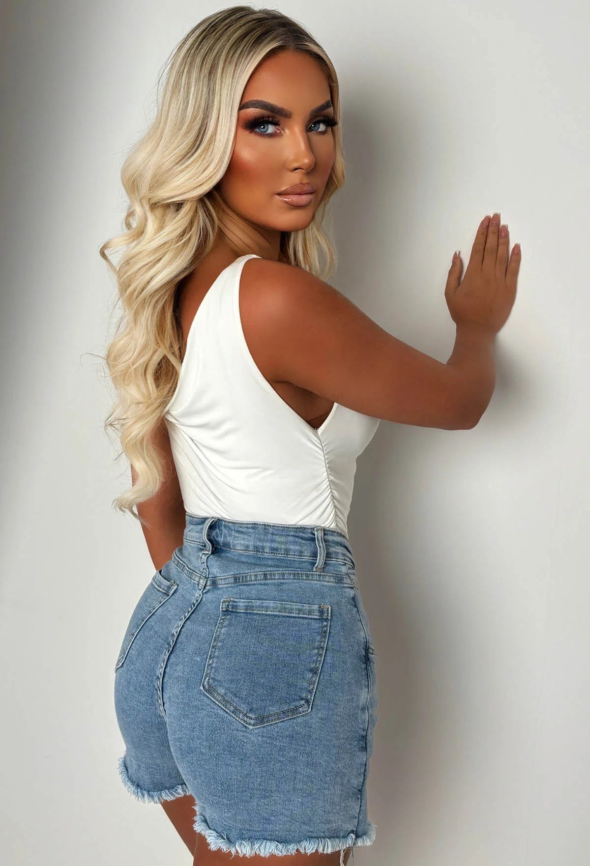 I'm That Girl Light Wash Denim Stretch Button Front Skort - Image 2