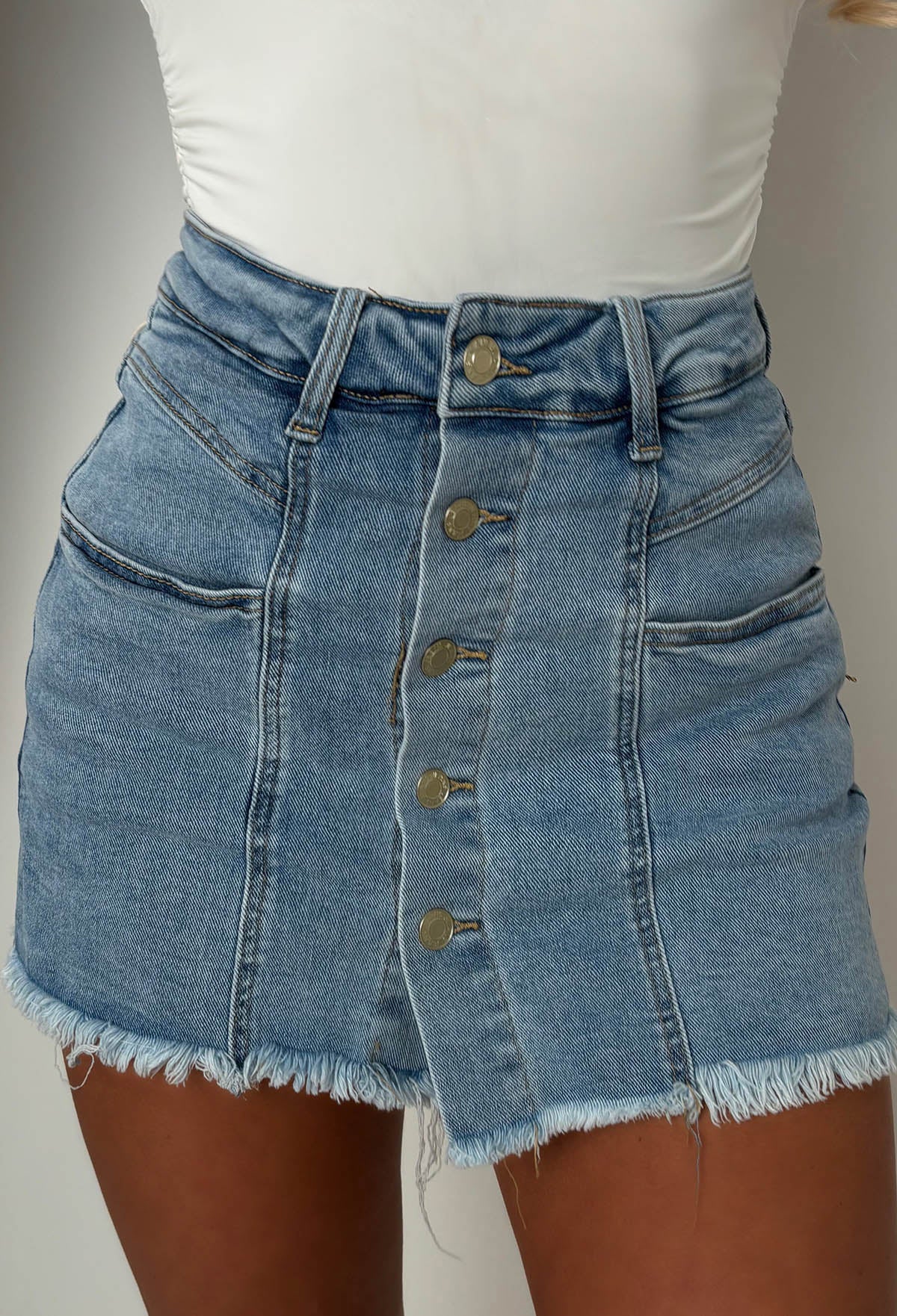 I'm That Girl Light Wash Denim Stretch Button Front Skort - Image 4