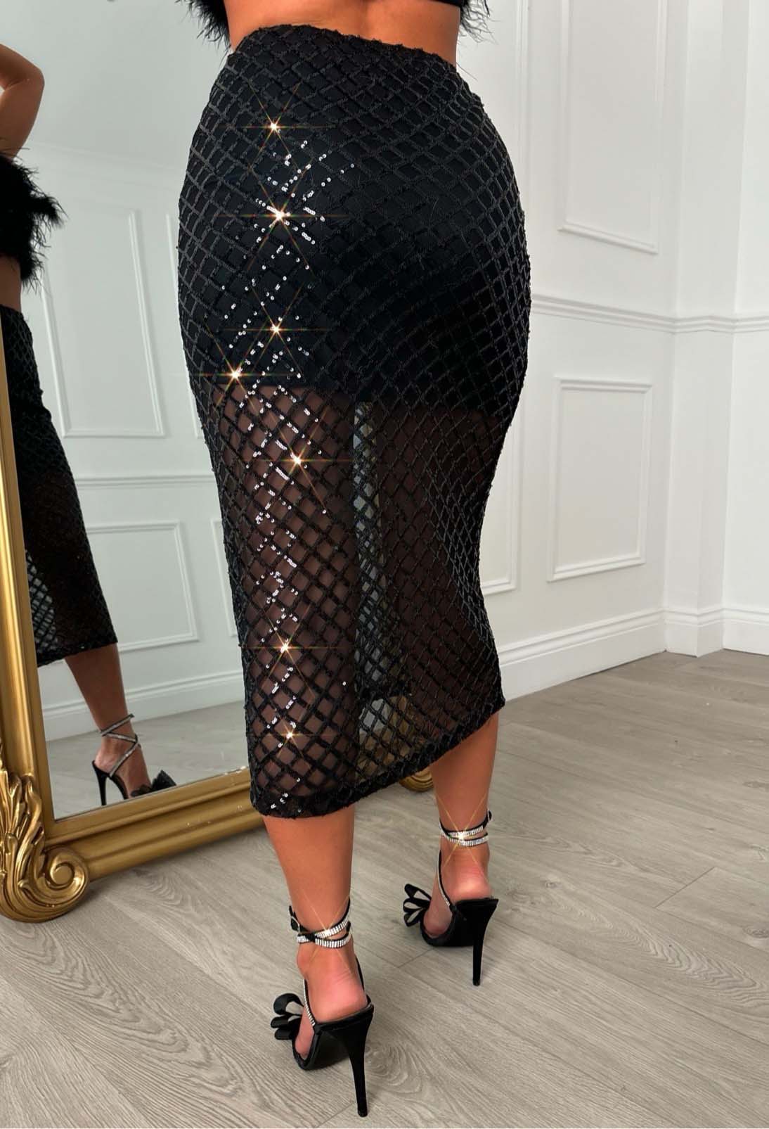 I'm The It Girl Black Sequin Midi Skirt - Image 4