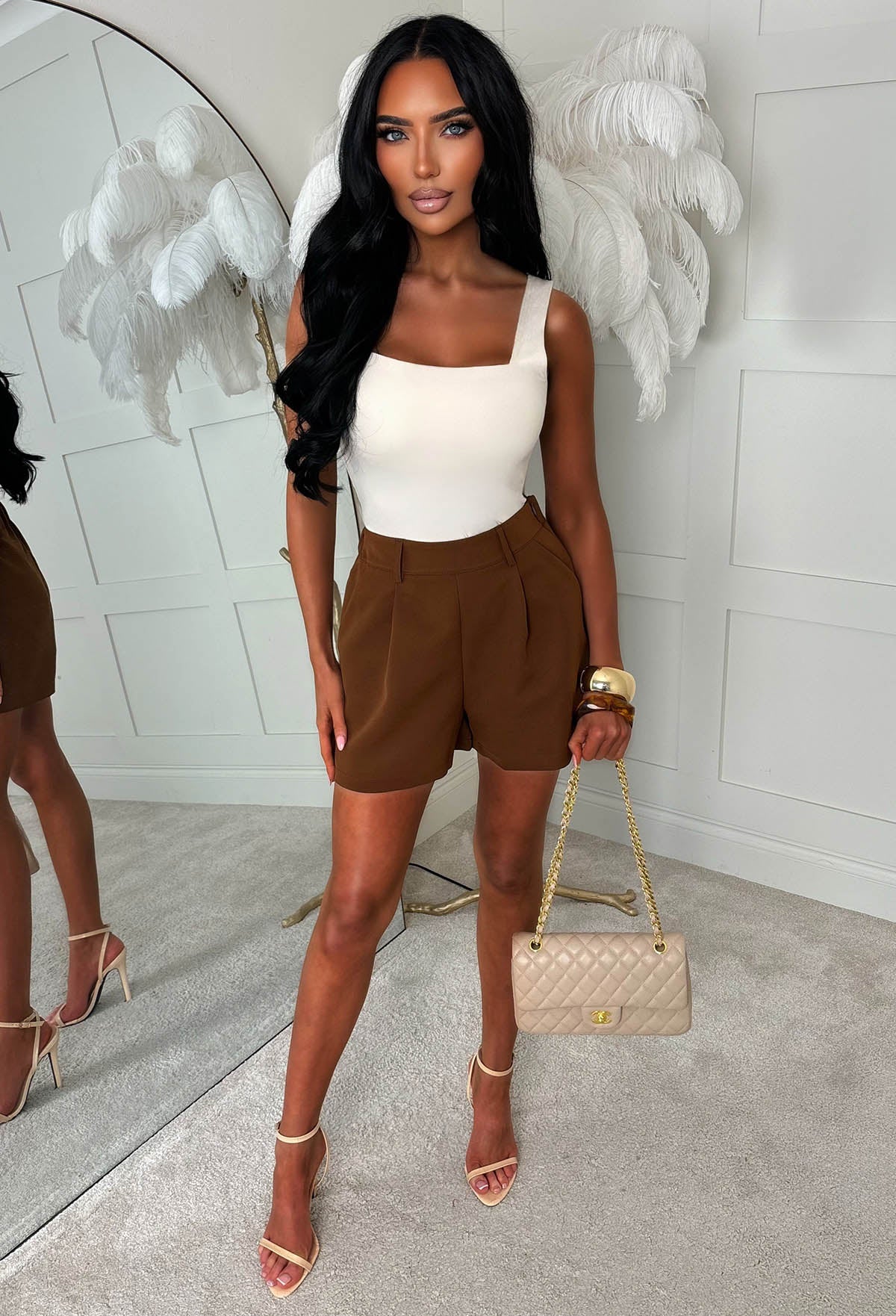In Control Chocolate Brown High Waisted Tailored Shorts - Image 3