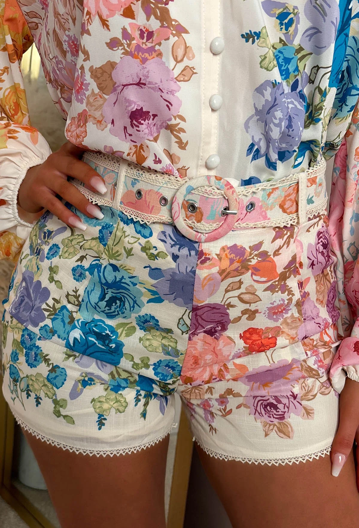 Infinite Bliss Multi Floral Print Belted Shorts - Image 2