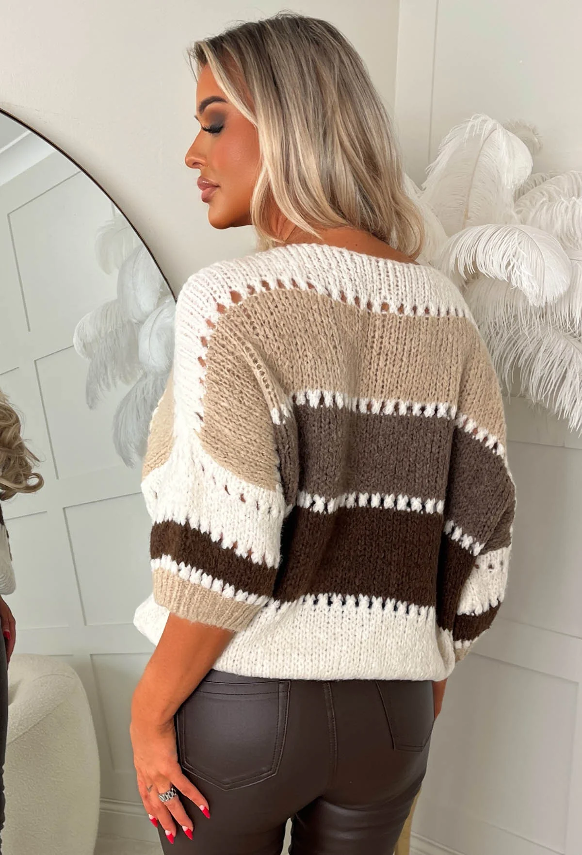 Infinite Heart Brown Multi Paneled Ultra Soft Knitted Jumper - Image 2