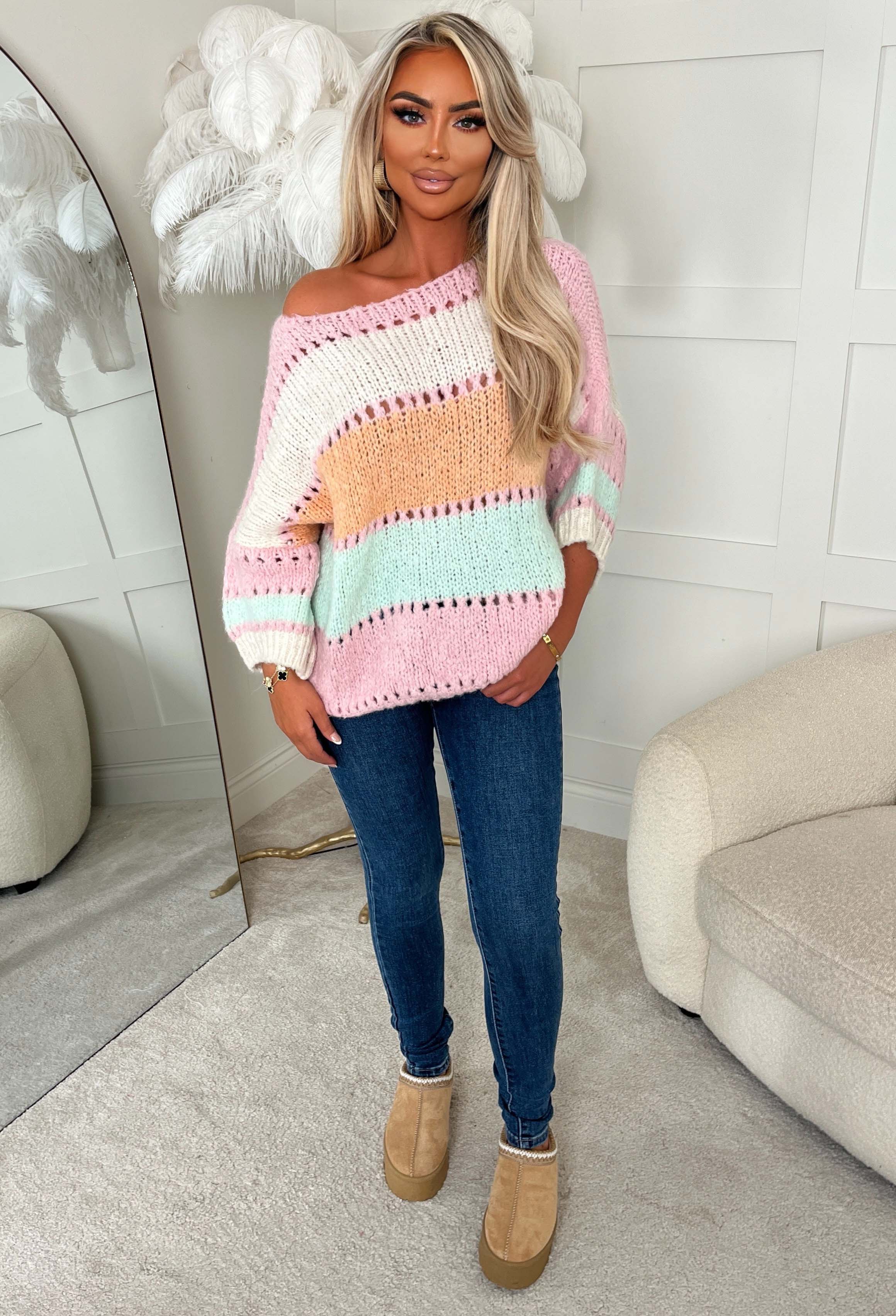 Infinite Heart Multi Pastel Panelled Ultra Soft Knitted Jumper - Image 3