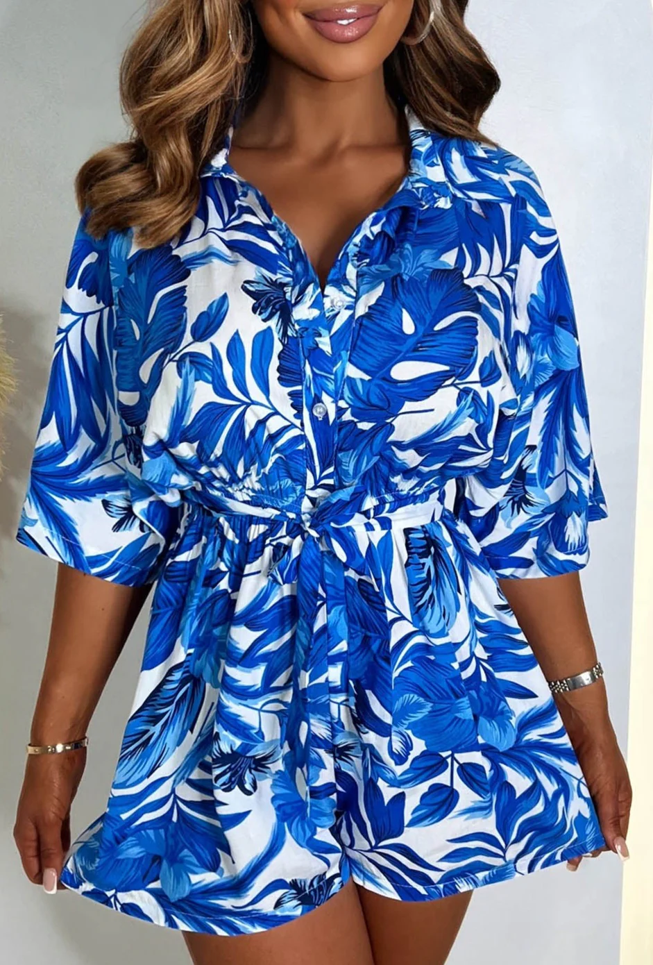 Into Paradise Blue Button Up Playsuit - Image 3