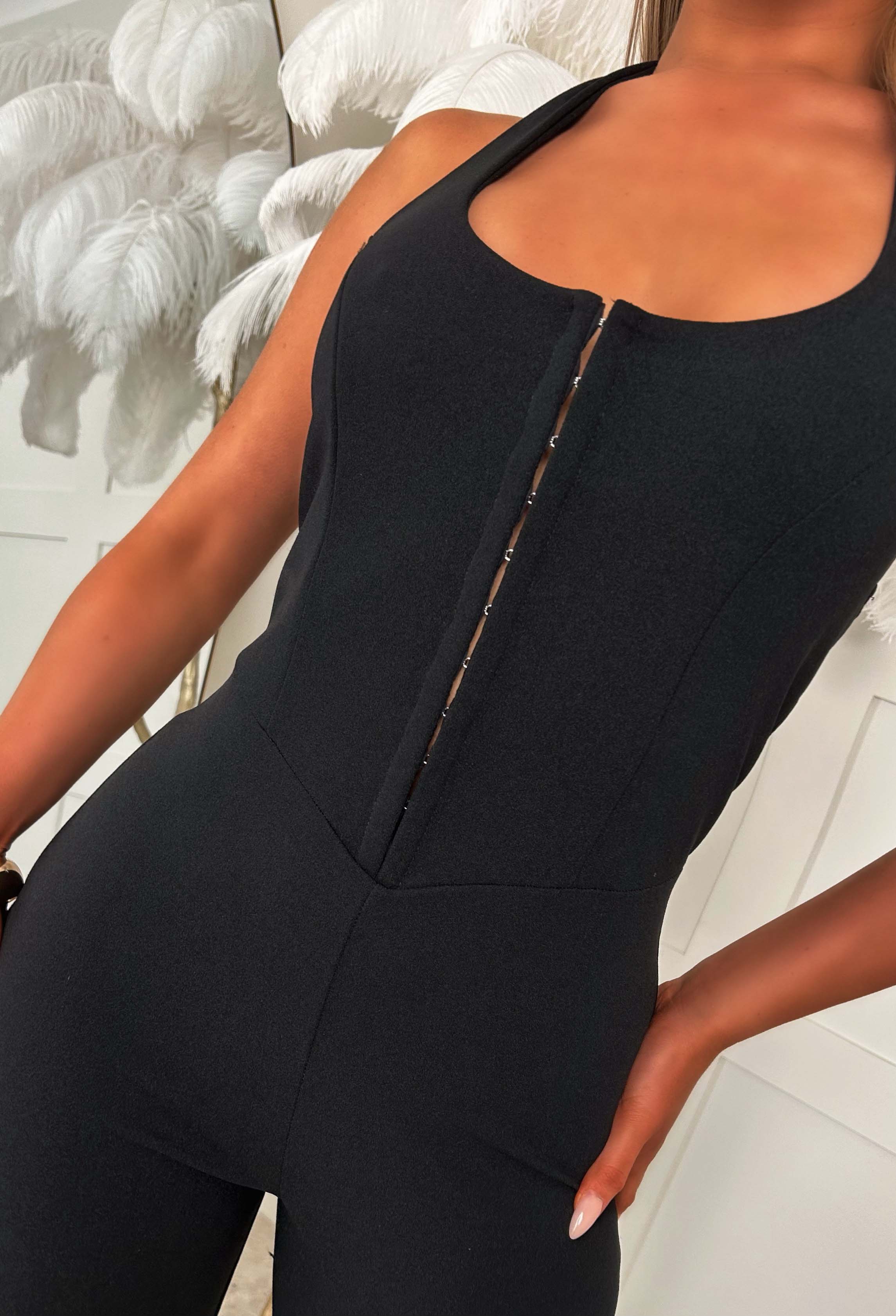 Irresistible Muse Black Halter Neck Bengaline Jumpsuit - Image 2