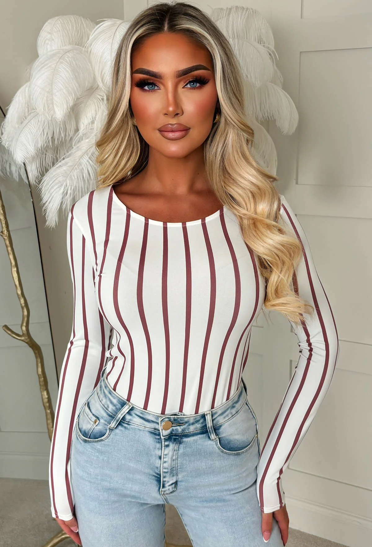 Irresistibly Yours White Striped Longsleeve Jersey Top - Image 2
