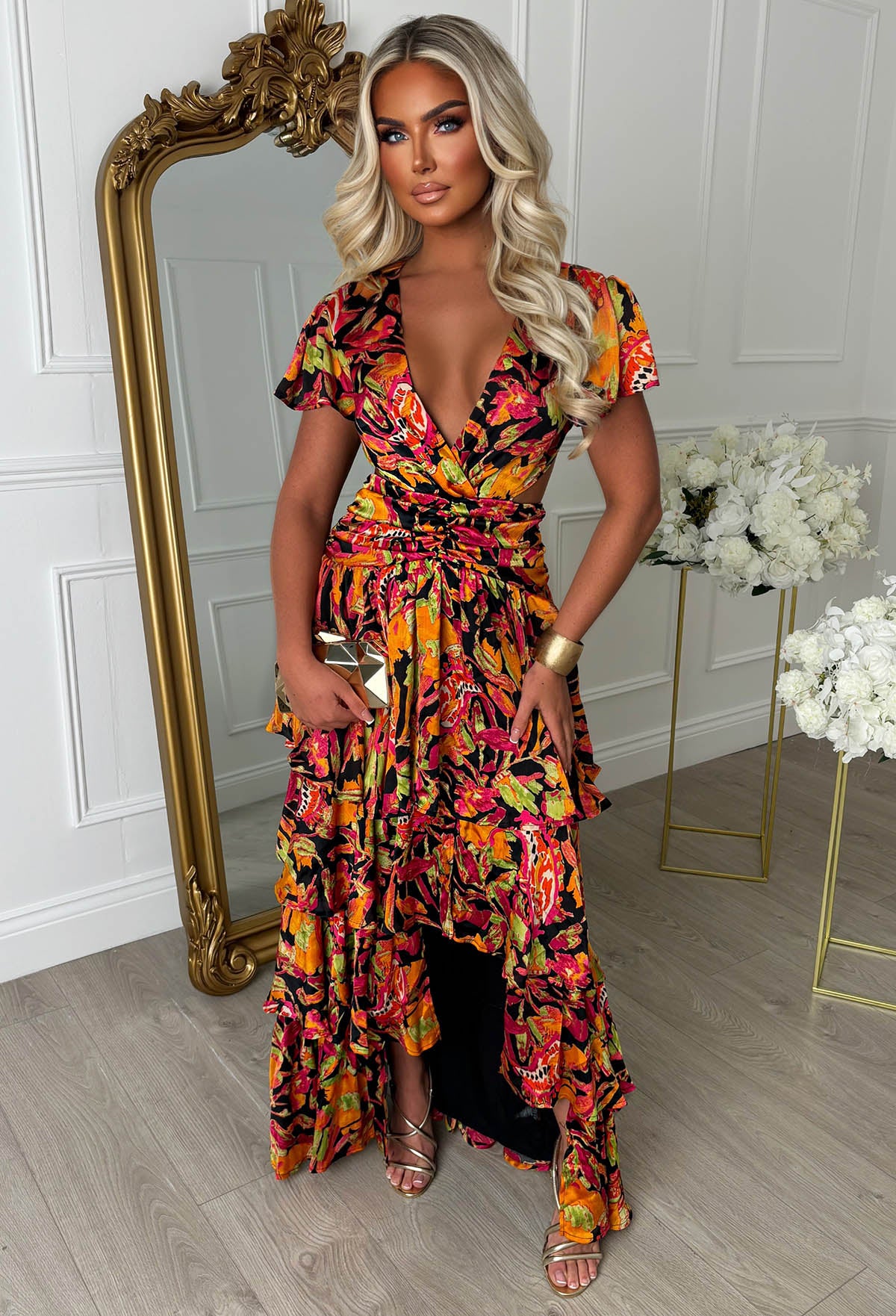 Island Affair Multi Backless Printed Frill Dress - Image 4