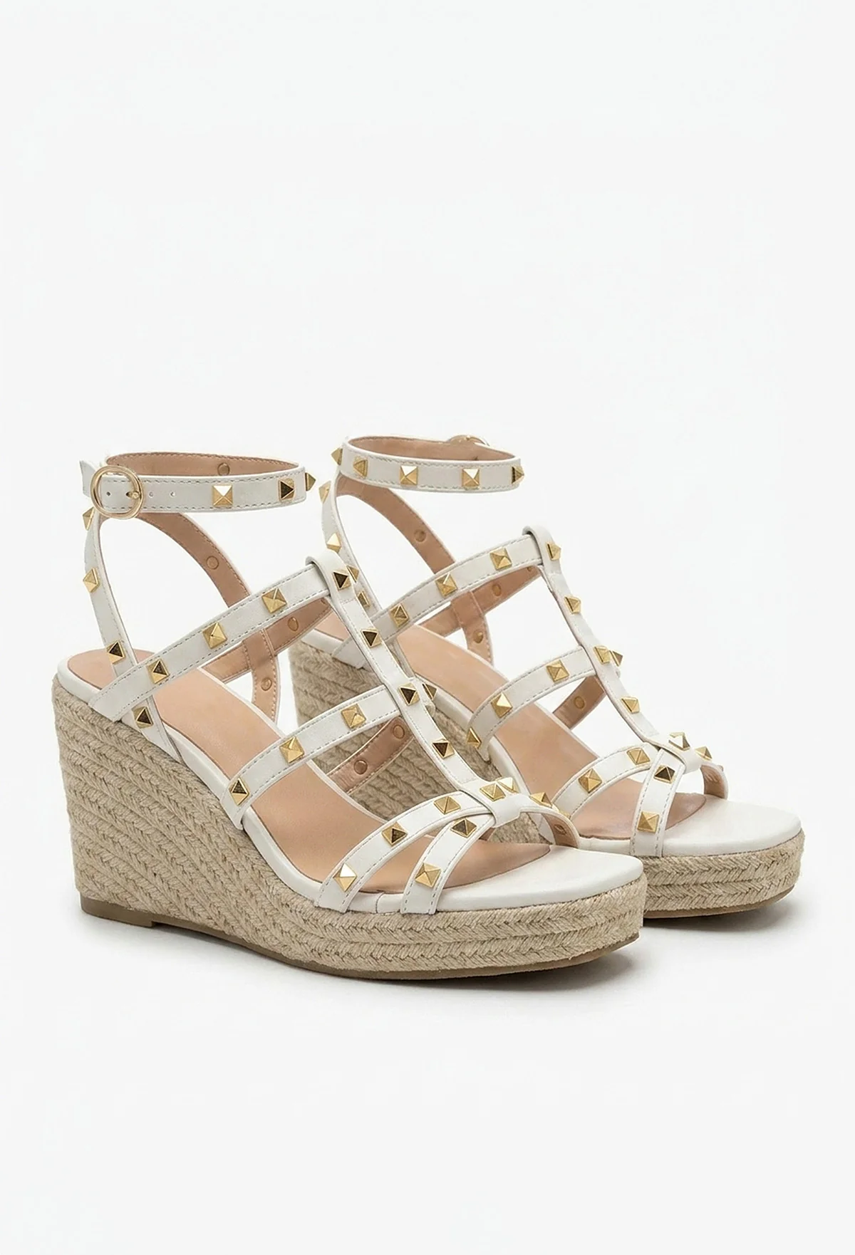 Island Escape White Raffia Studded Wedges - Image 2