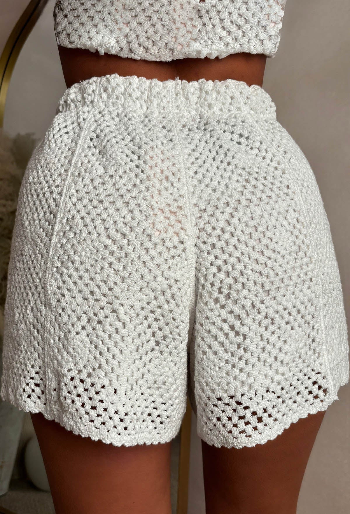 Island Glow Cream Flower Crochet Elasticated Shorts - Image 4