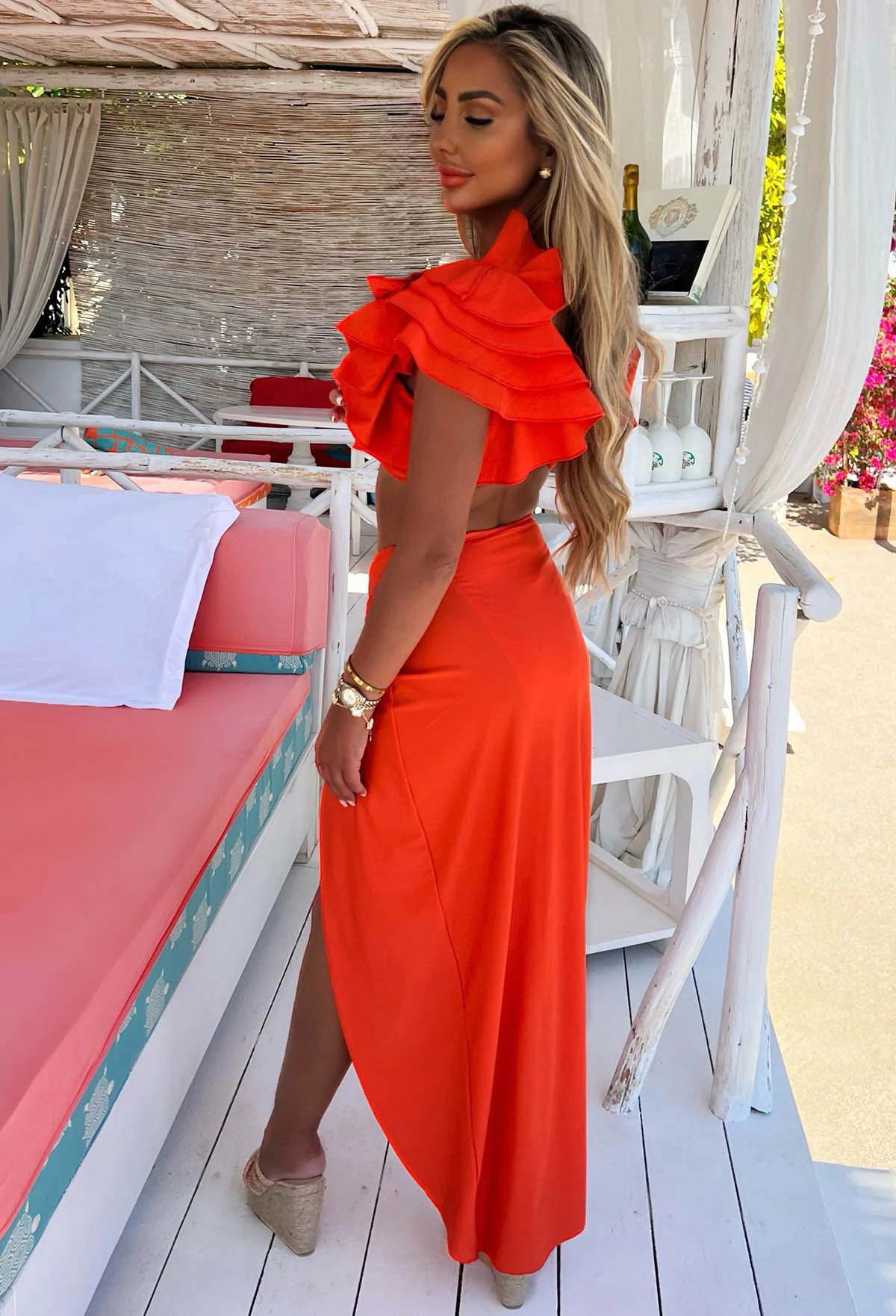 Island Hideout Orange Knot Detail Maxi Skirt Cover Up - Image 2