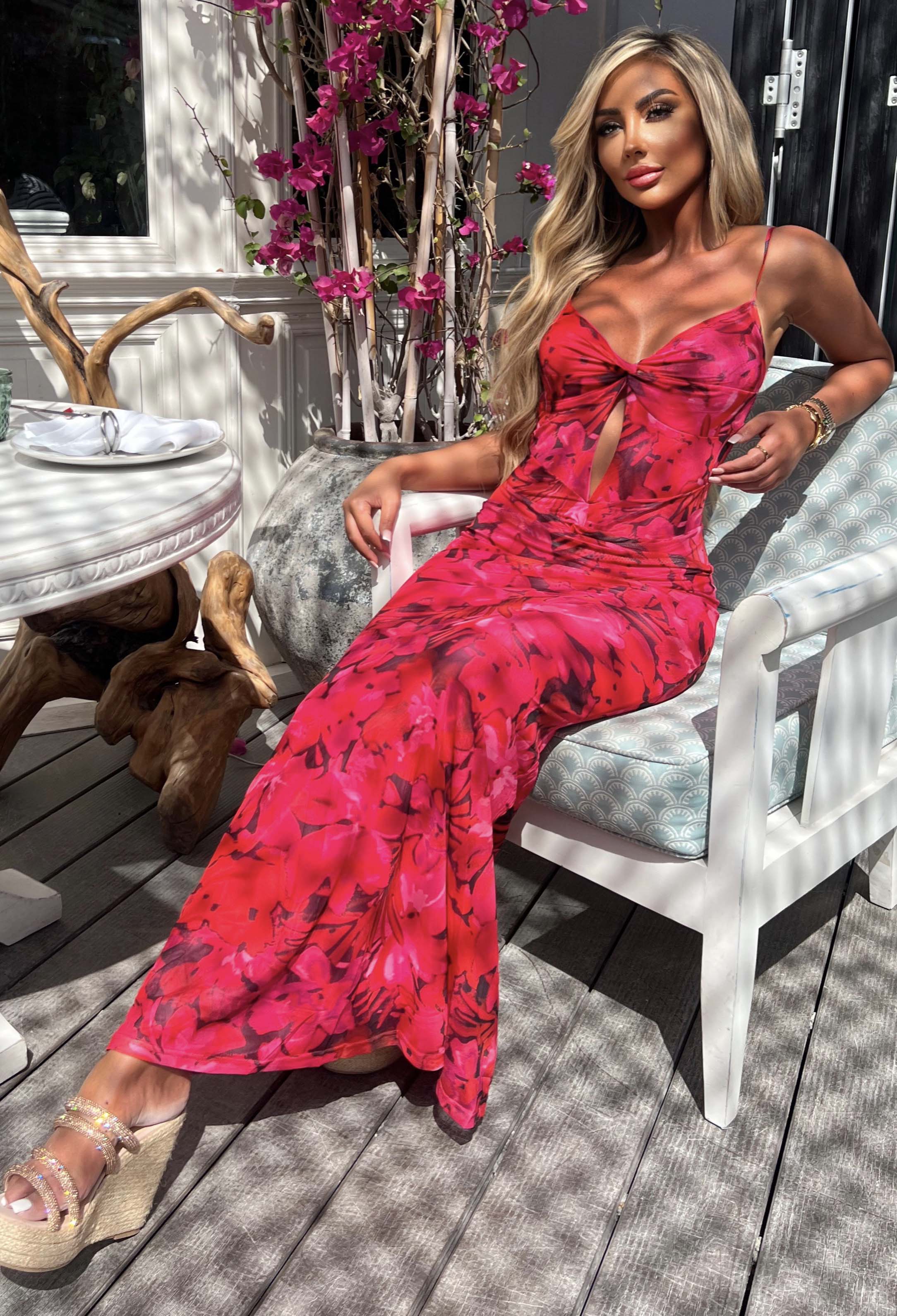 Island Sunset Pink Vivid Print Backless Cami Maxi Dress - Image 3