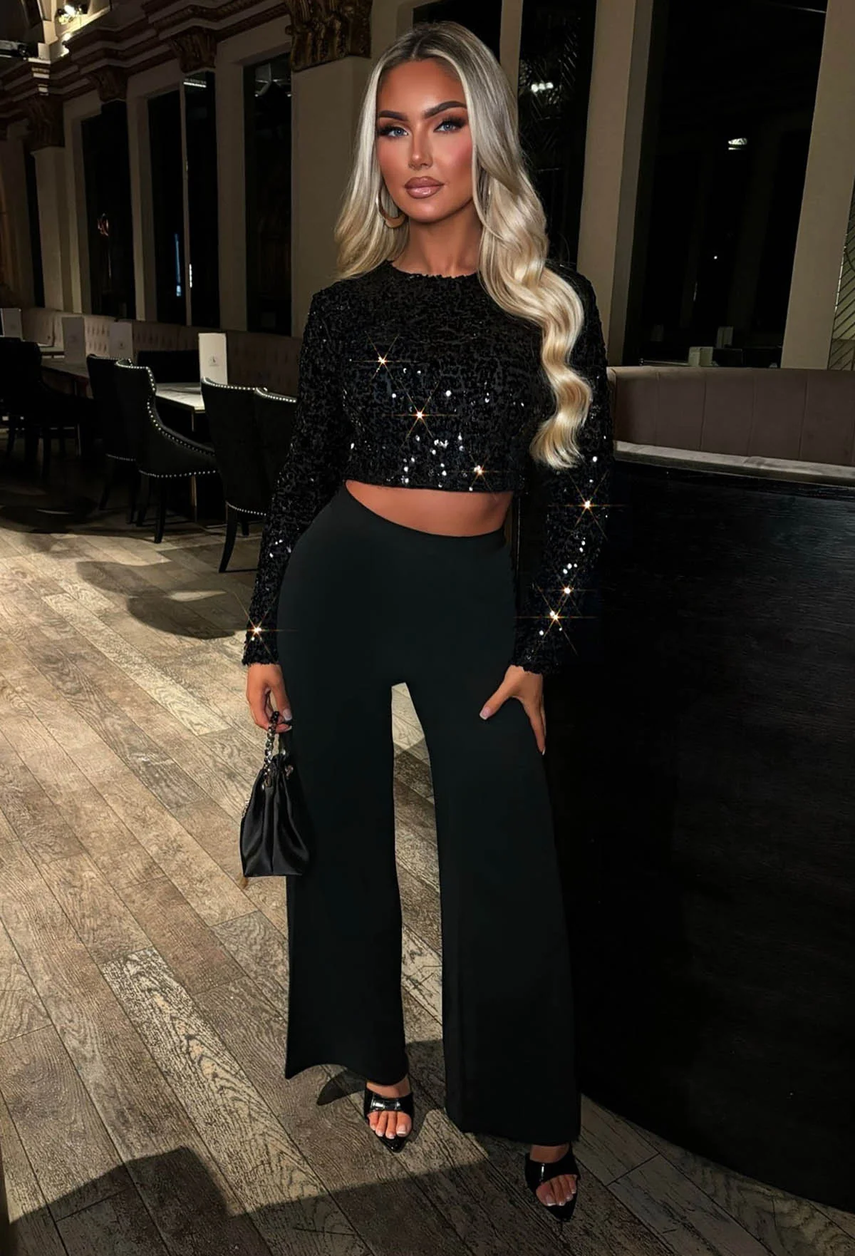 It Girl Era Black Sequin Crop Top - Image 2