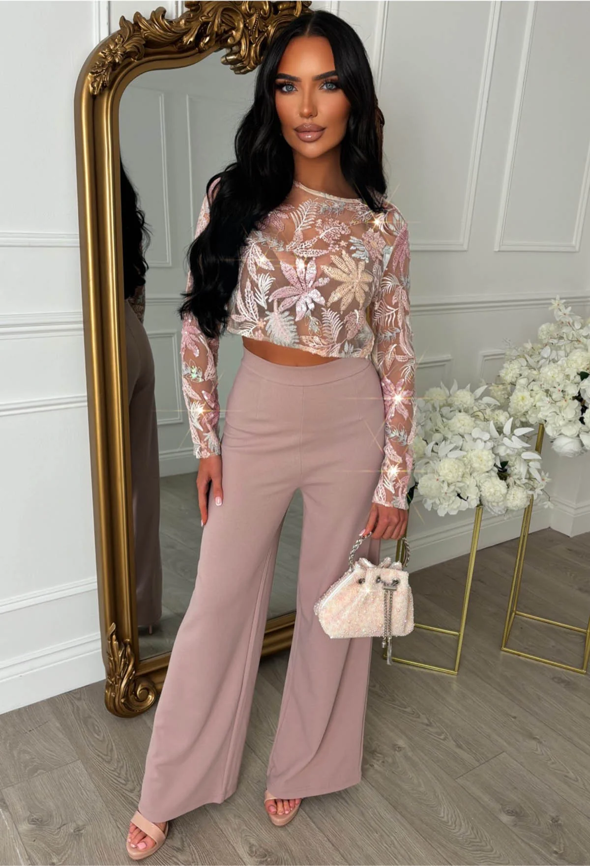 It Girl Season Pink Floral Mesh Sequin Top - Image 6