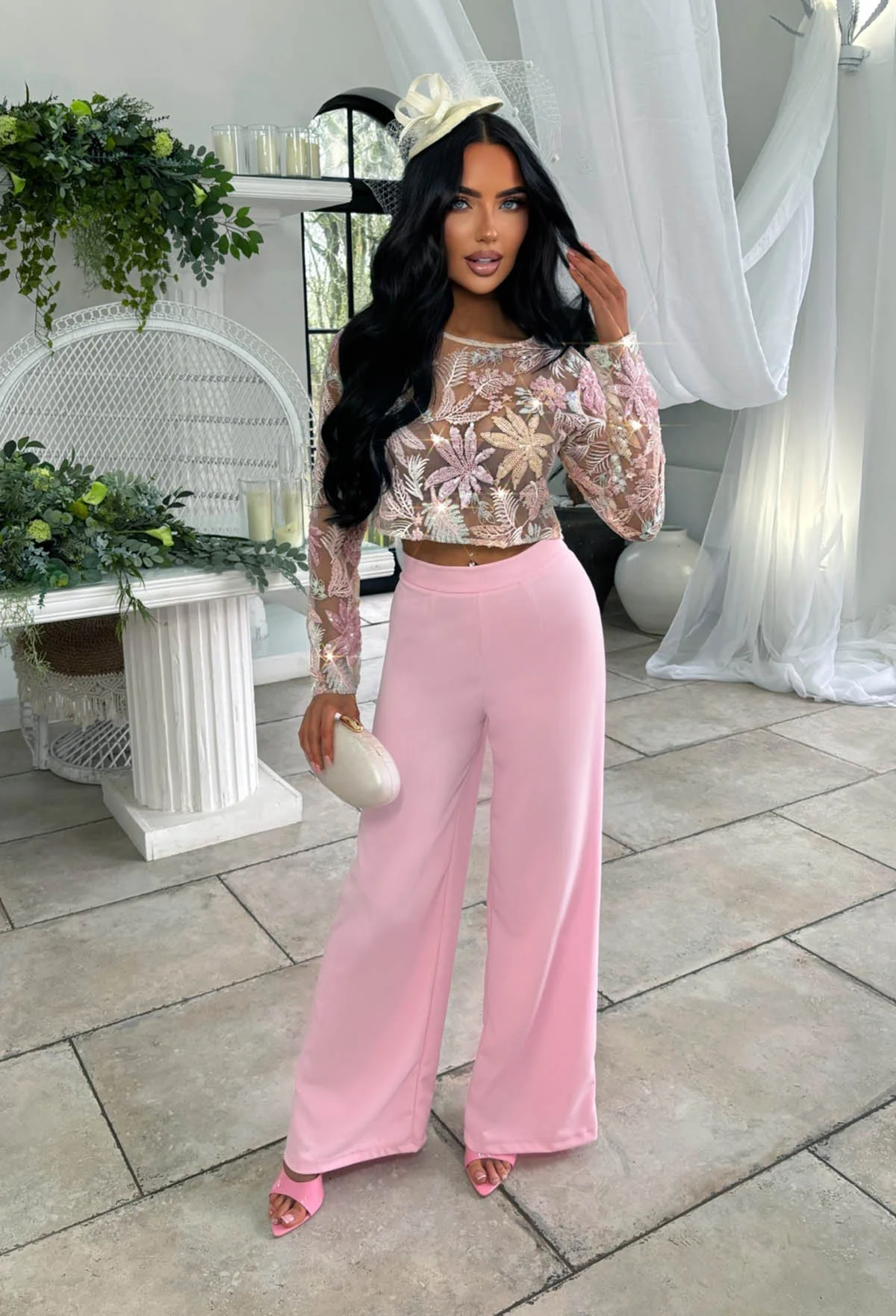 It Girl Season Pink Floral Mesh Sequin Top - Image 7