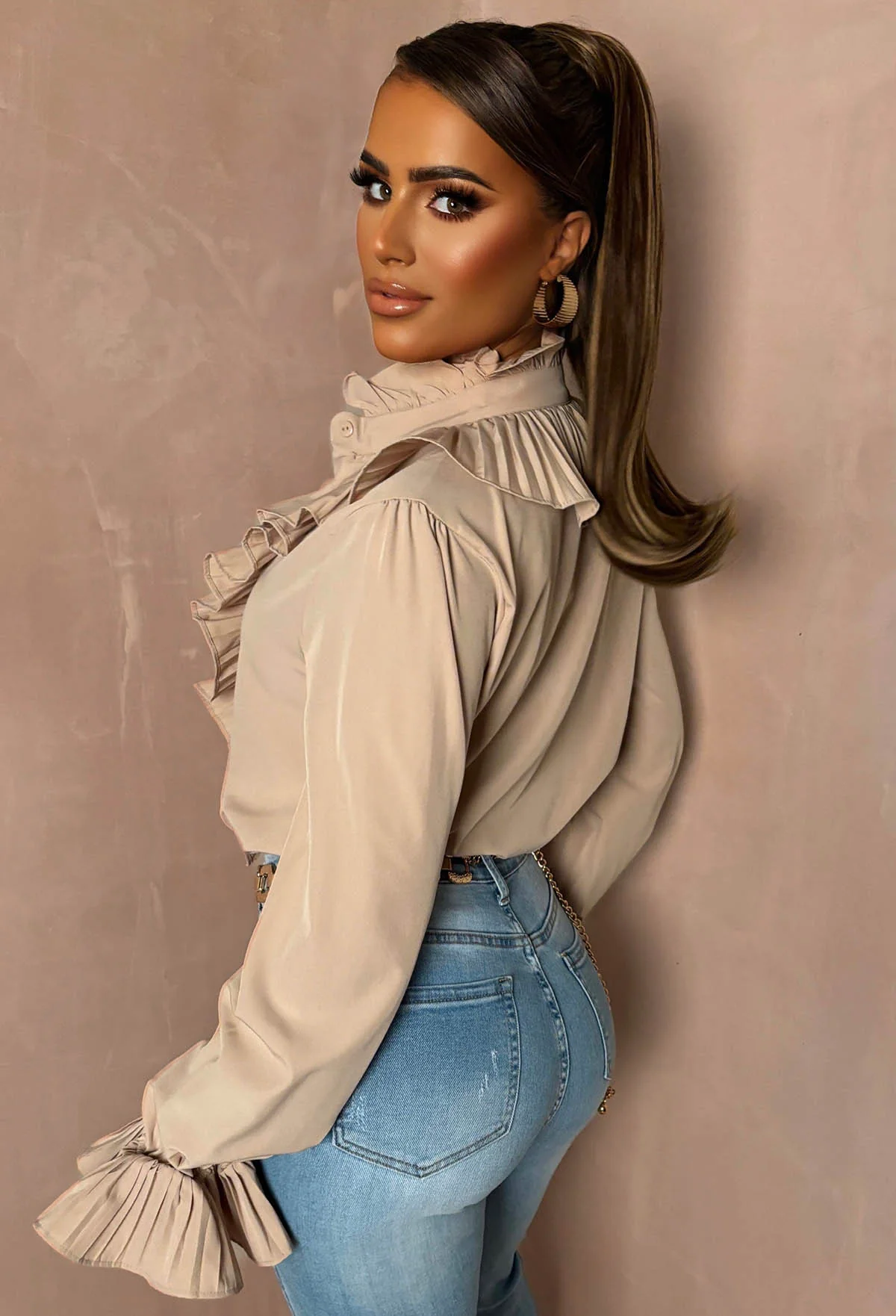 It Girl Stone Button Up Frill Blouse - Image 2