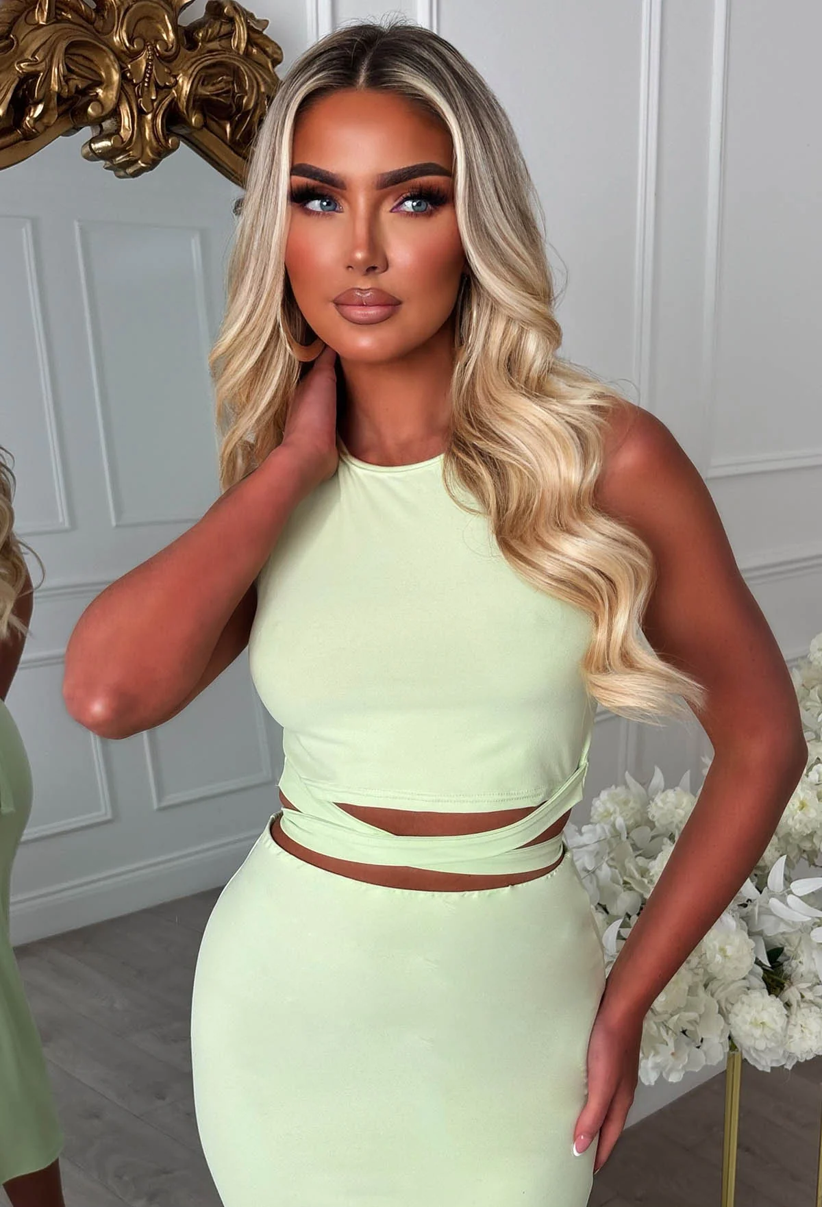 A Match Up Lime Midi Wrap Around Co-Ord Set - Image 3