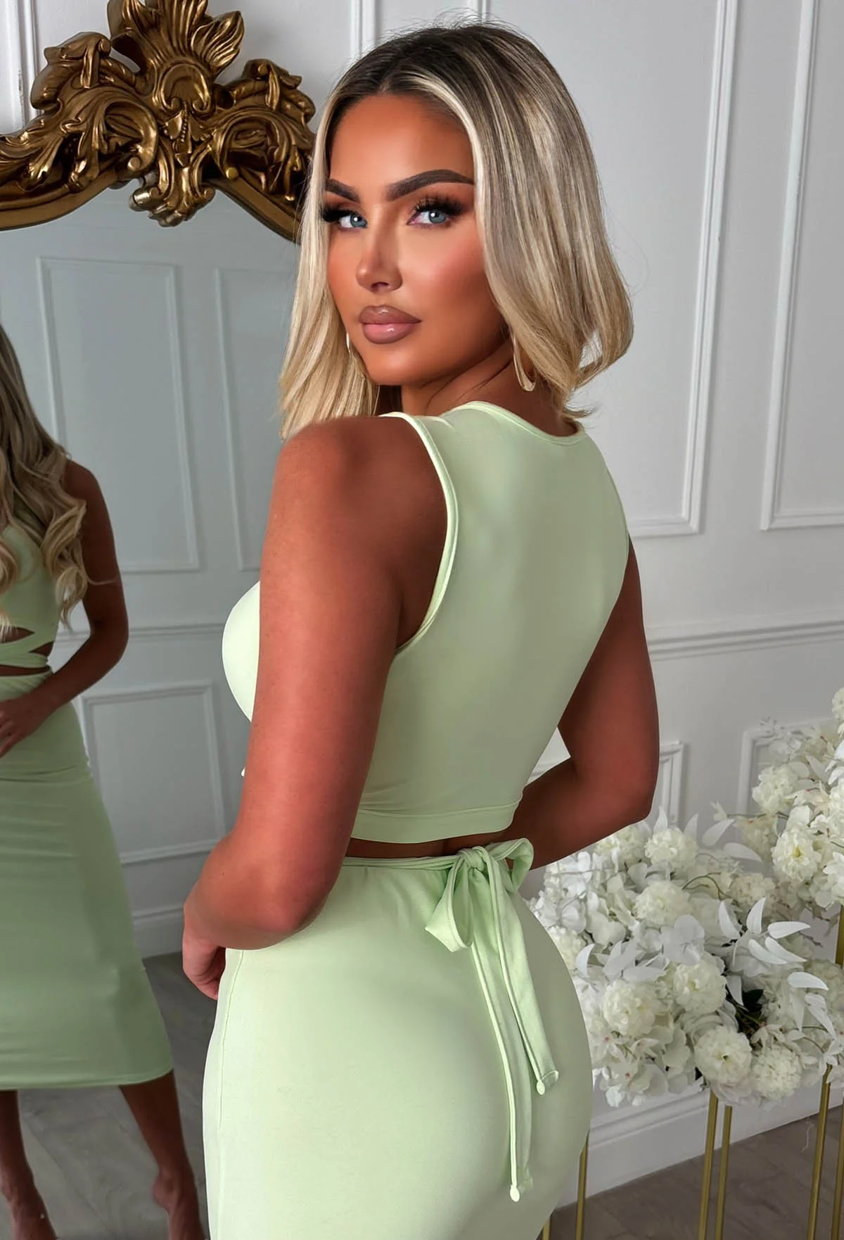 A Match Up Lime Midi Wrap Around Co-Ord Set - Image 4